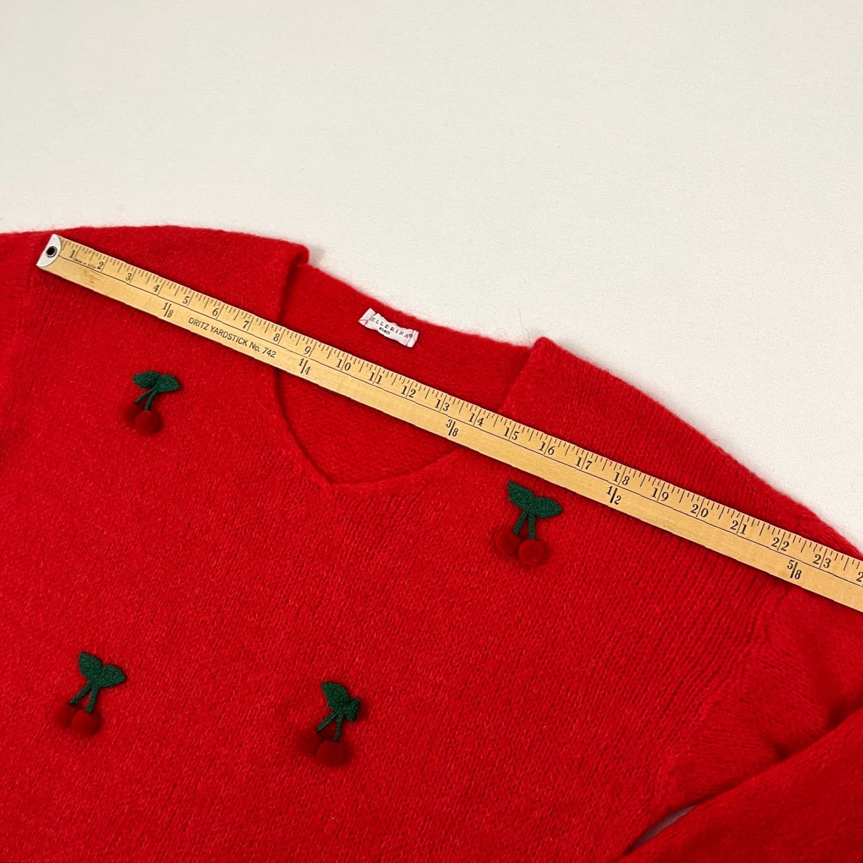 Vintage Bellerina Sweater Women M Red Paris Crop Cherries Mohair Wool Blend Jumper Size M / US 6-8 / IT 42-44 - 5 Thumbnail