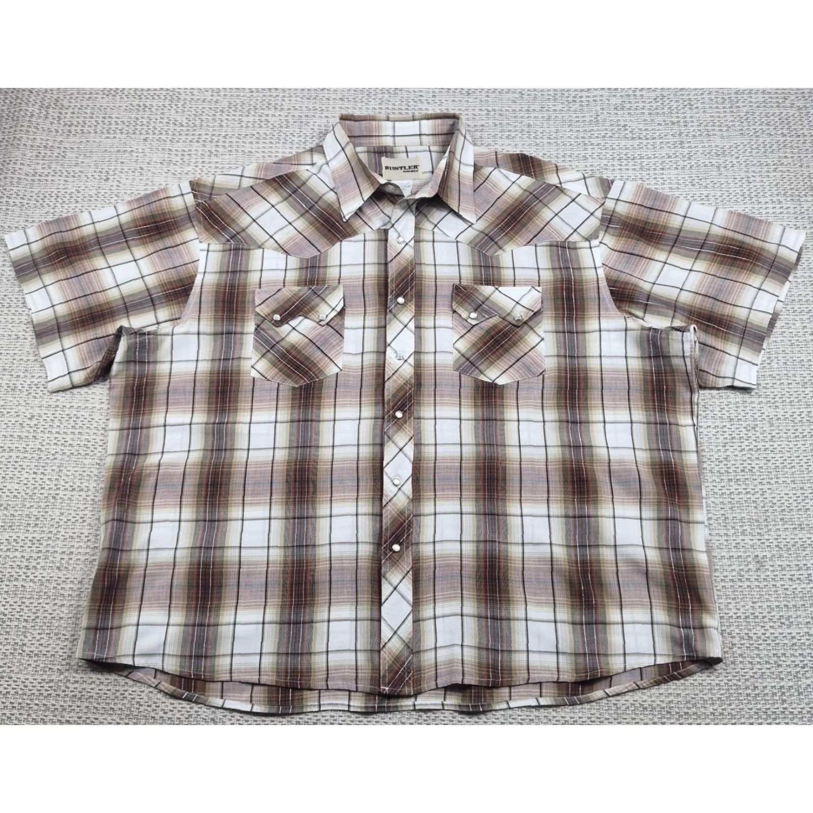Vintage VTG Rustler Pearl Snap Shirt Mens 2XL Brown Plaid Short Sleeve Western Cowboy Shirt Size US XXL / EU 58 / 5 - 2 Thumbnail