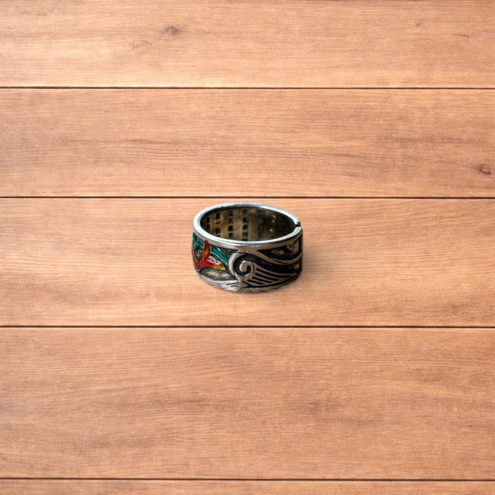 Japanese Brand Vintage style stainless steel retro fish ring in silver. Size ONE SIZE - 4 Thumbnail