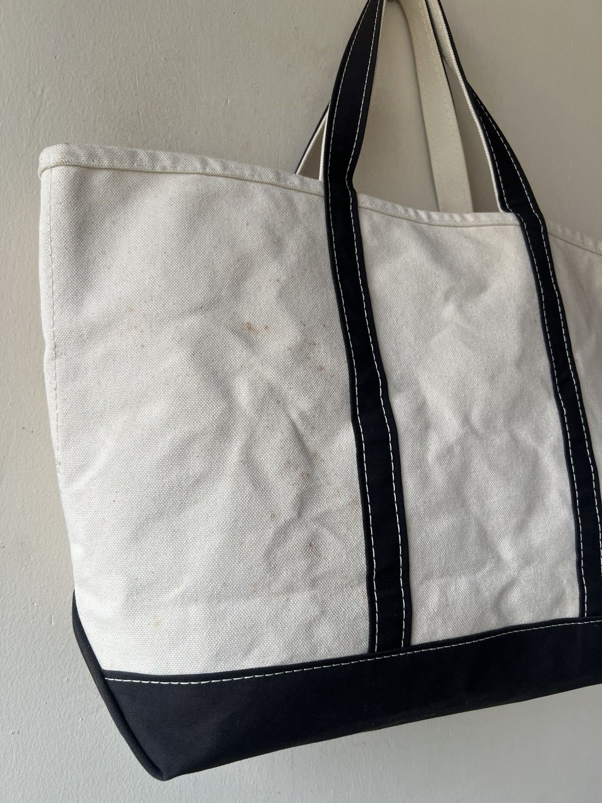 L.L. Bean 80s L.L. Bean Cotton Canvas White Black Big Tote Bag Size ONE SIZE - 19 Thumbnail