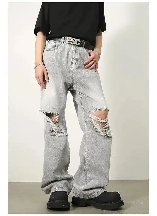 VIBE Baggy Ripped Denim Jeans Size US 31 - 8 Thumbnail
