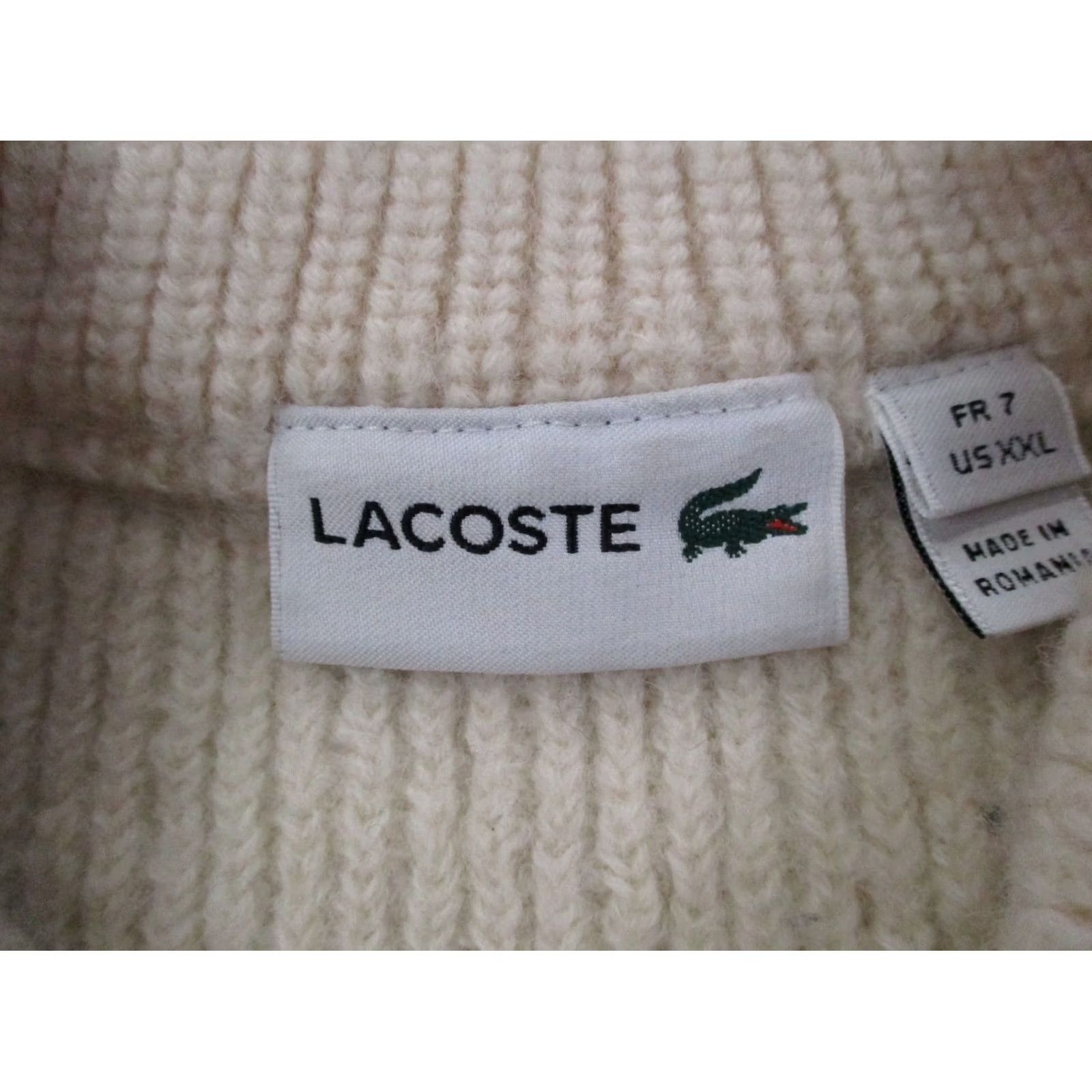 Lacoste Lacoste Sweater Womens 2XL White Wool Oversized Classic Pullover Stripe Knit Round Neck Long Sleeve Logo Pullover Winter Fall Spring Womens 2XL Size XXL / US 16-18 / IT 52-54 - 7 Thumbnail
