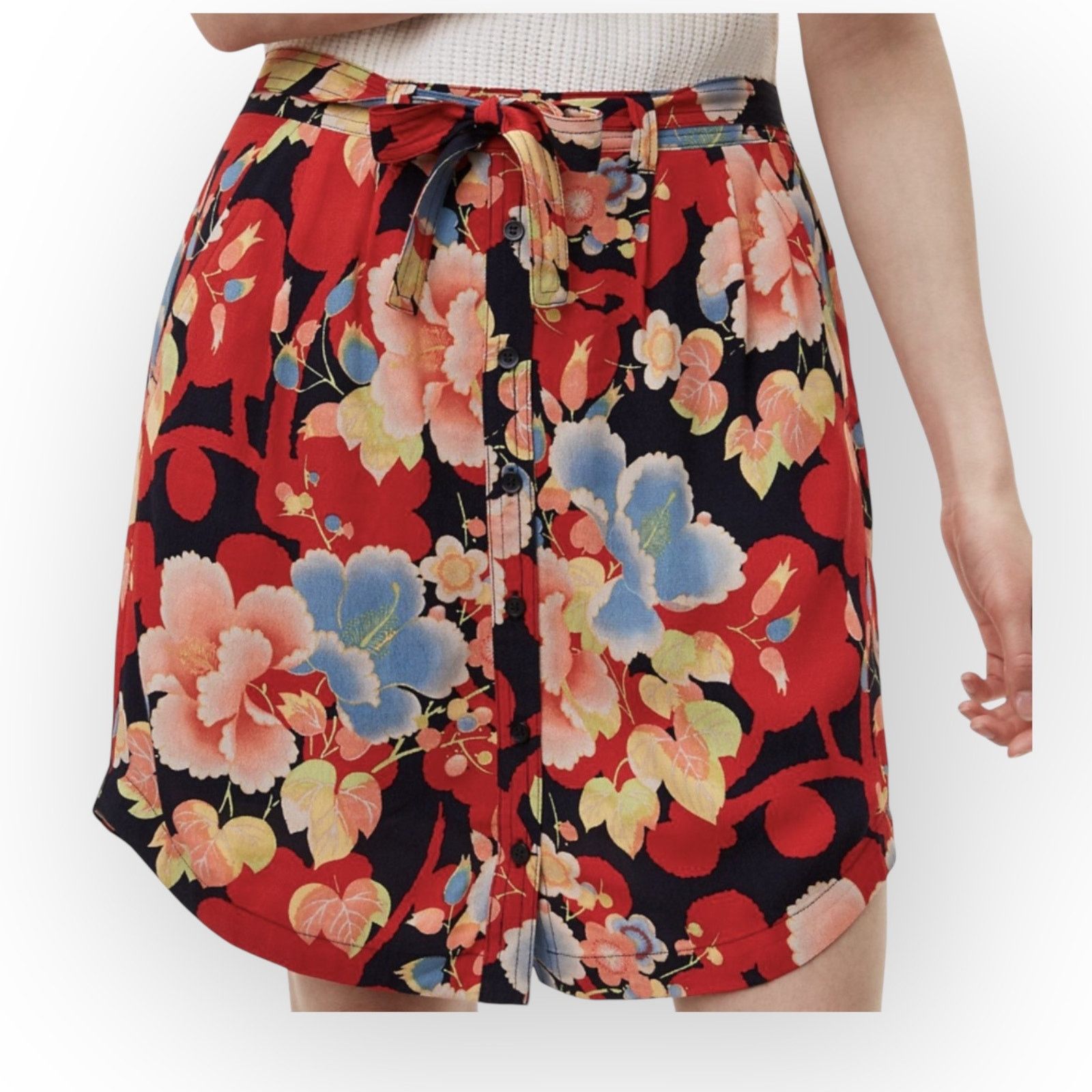 Loft Ann Taylor Loft Colorful Floral Tie-Waist Skirt Size Small Size 27" / US 4 / IT 40 - 9 Thumbnail