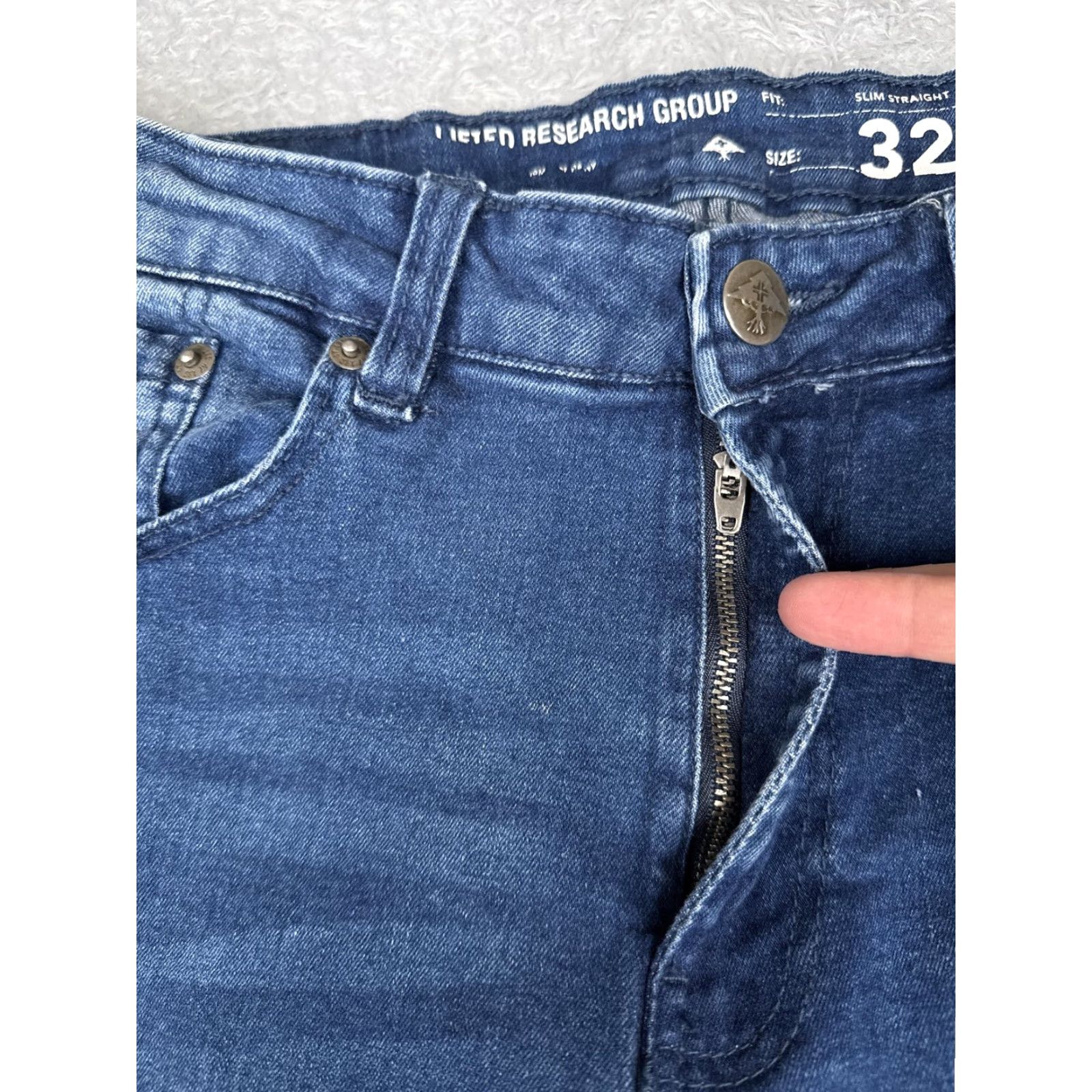 Denime LRG Jeans Mens Slim Straight Blue Denim 32 Five-Pocket Zip Fly Waist 32 Medium Wash Size US 32 / EU 48 - 5 Thumbnail