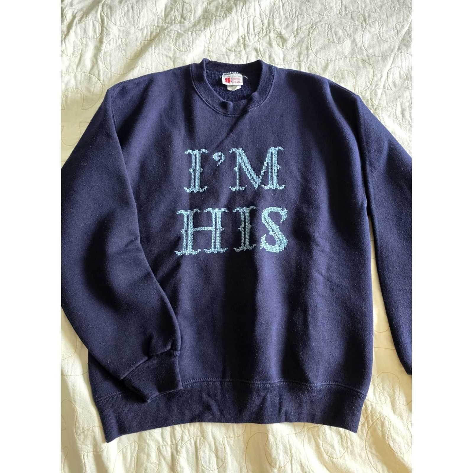 Vintage VINTAGE 80s 90s "I'M HIS" Blue Girlfriend Sweatshirt Bassett Walker Sturdy Sweats M Womens Size M / US 6-8 / IT 42-44 - 3 Thumbnail