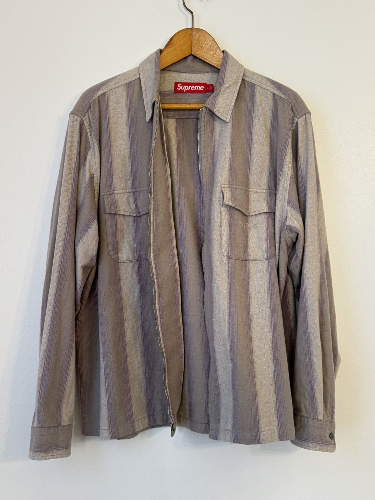 Supreme Supreme Stripe Flannel Zip Up Shirt - Grey / Large Size US L / EU 52-54 / 3 - 6 Thumbnail