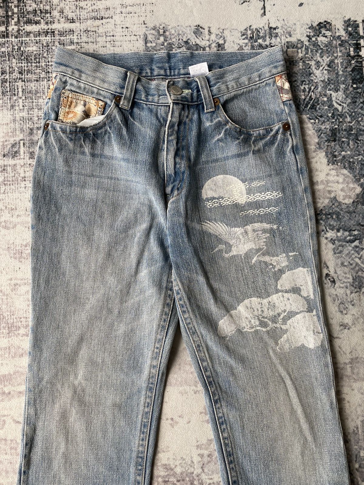 Ed Hardy × Japanese Brand × Vintage Japanese Art Motive Printed Jeans Size US 29 - 4 Thumbnail