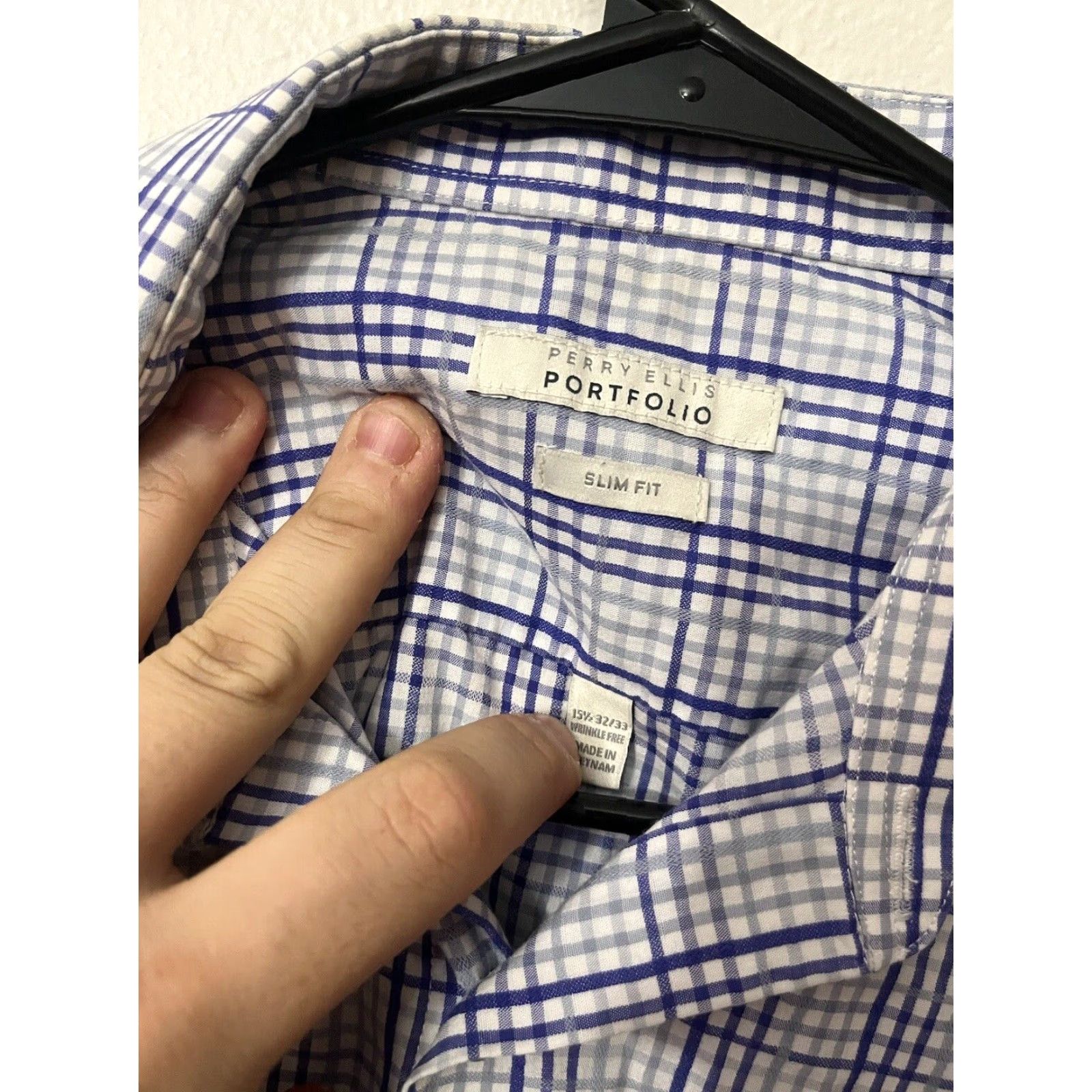 Perry Ellis Perry Ellis Slim Fit Button-Up Long Sleeve Blue Plaid Shirt 15.5 Mens Size US M / EU 48-50 / 2 - 3 Thumbnail