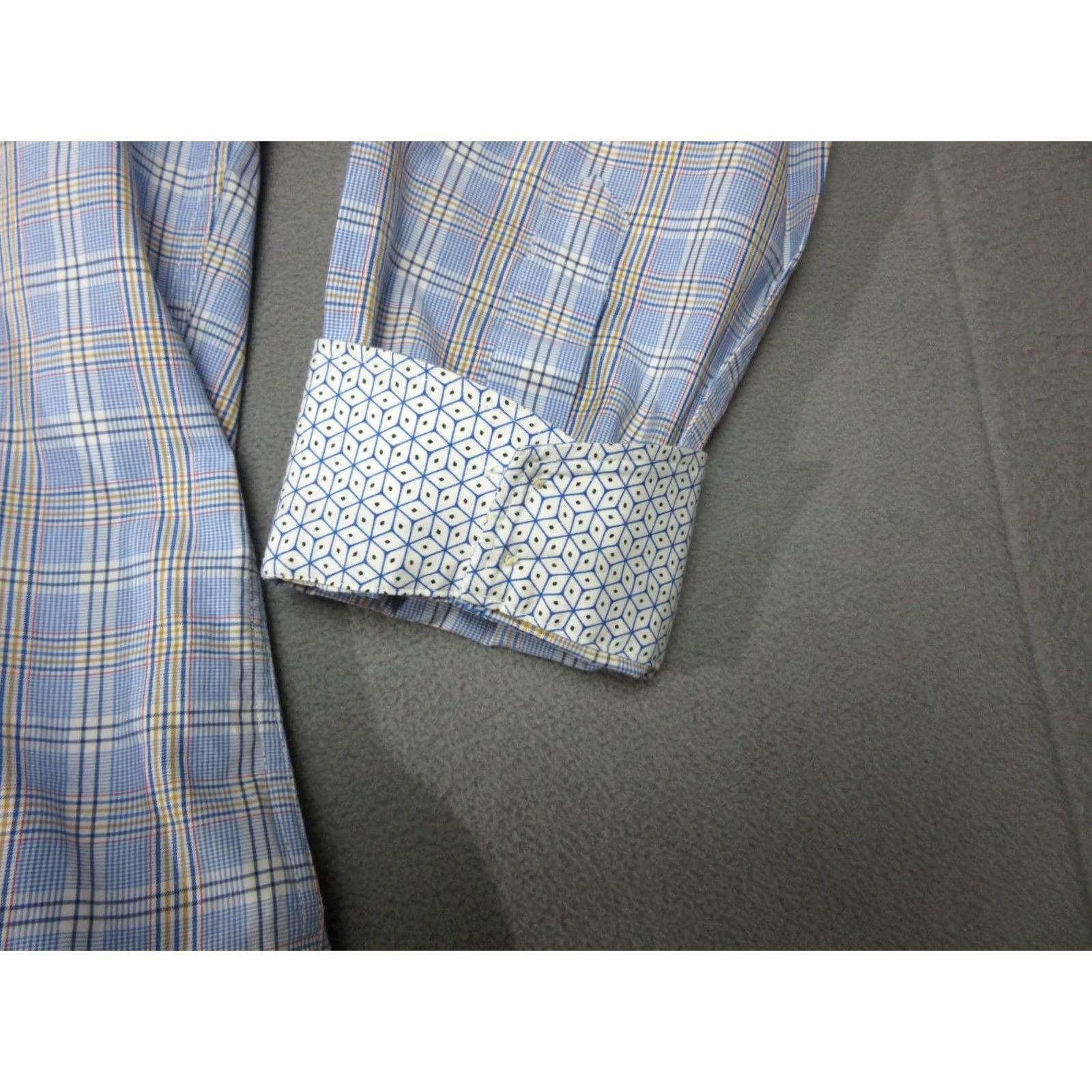 Ted Baker Ted Baker Shirt Mens 16.5 34/35 Blue Tartan Plaid Endurance Geometric Flip Cuff Size US XL / EU 56 / 4 - 2 Thumbnail