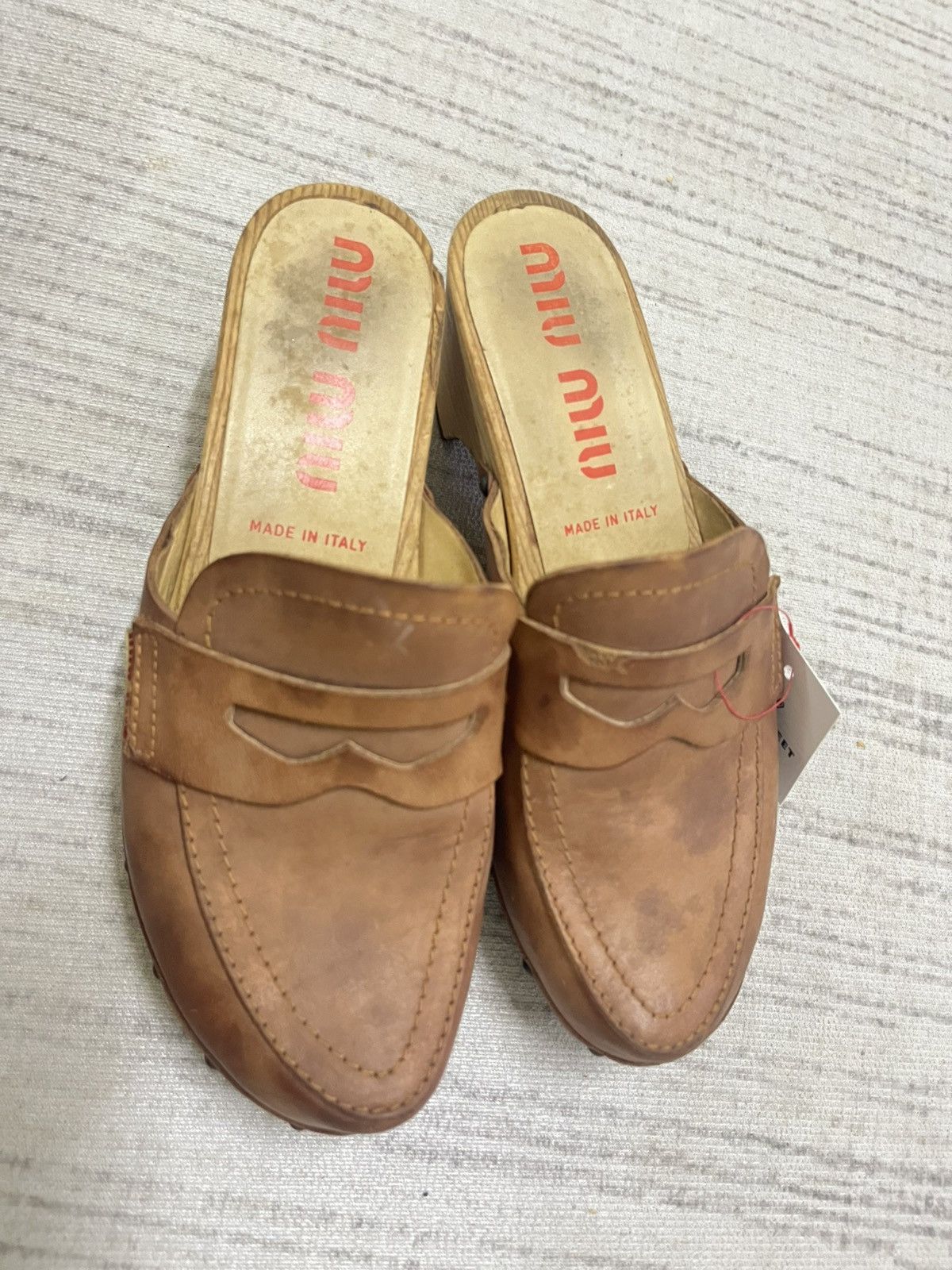 Miu Miu Miu miu leather wood sandal Size US 4.5 / IT 34.5 - 1 Thumbnail