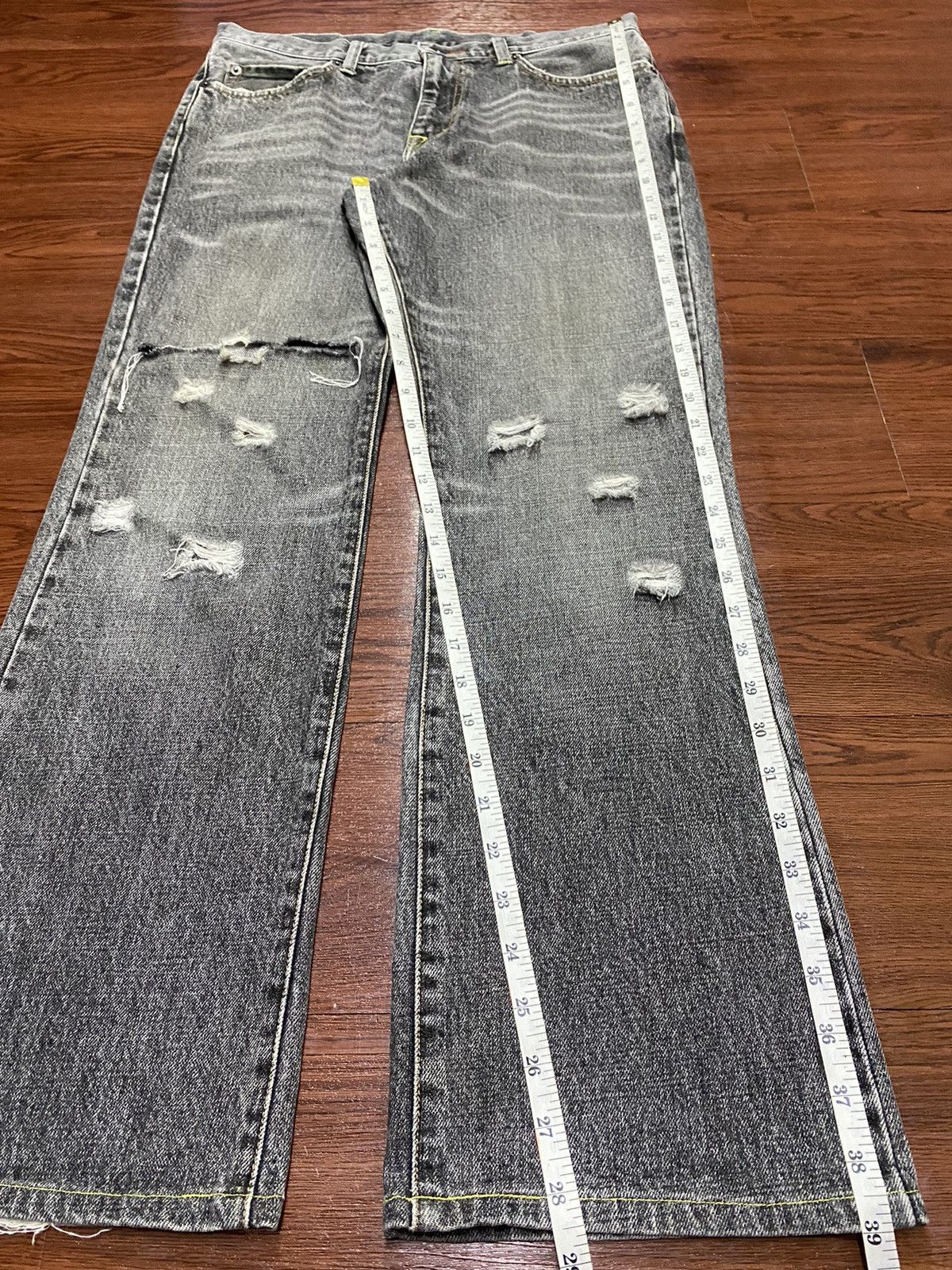 Vintage Uniqlo Black Denim Whisker Distressed Bootcut Jeans