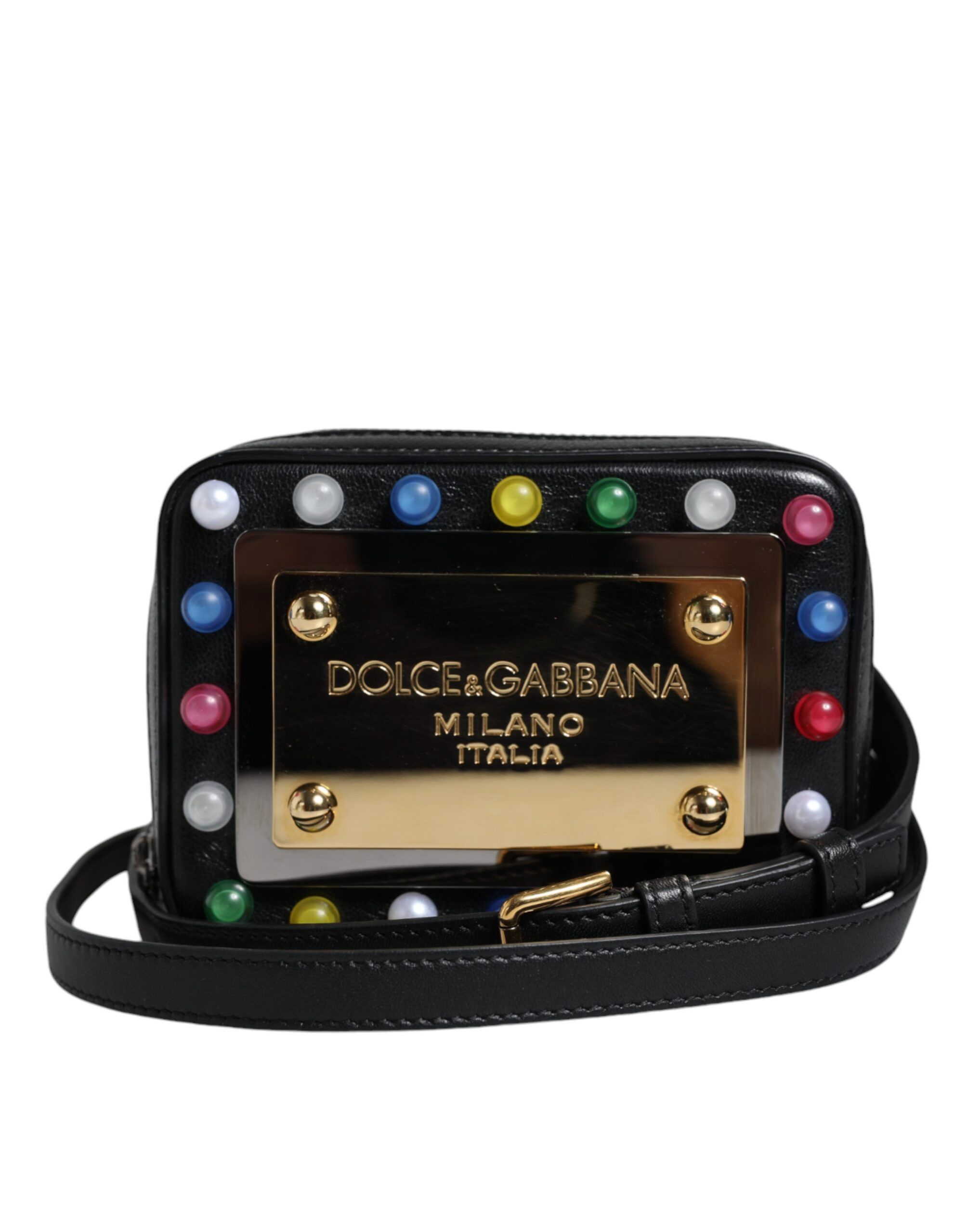 Dolce & Gabbana Black Leather LED Logo Shoulder Crossbody Women's Bag Size ONE SIZE - 1 Thumbnail