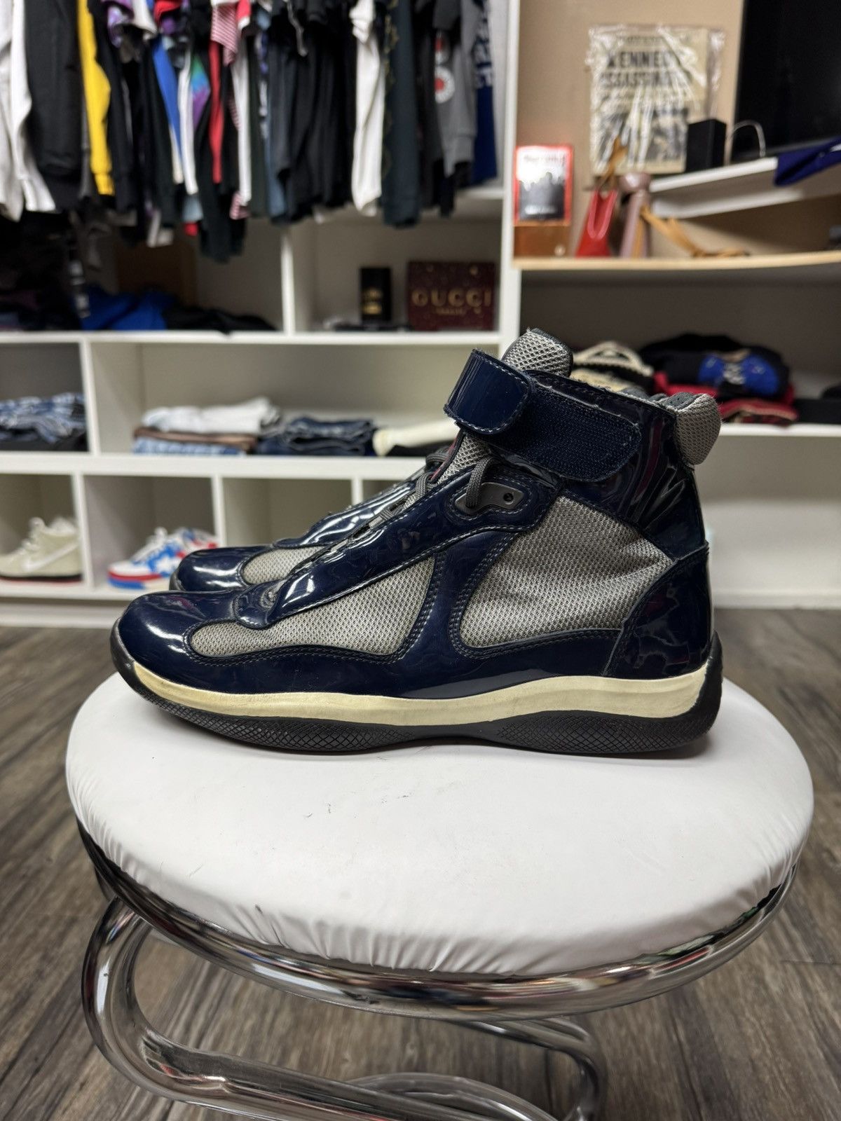 Prada PRADA DARK BLUE PATENT LEATHER HITOP CUPS Size US 9 / EU 42 - 6 Thumbnail