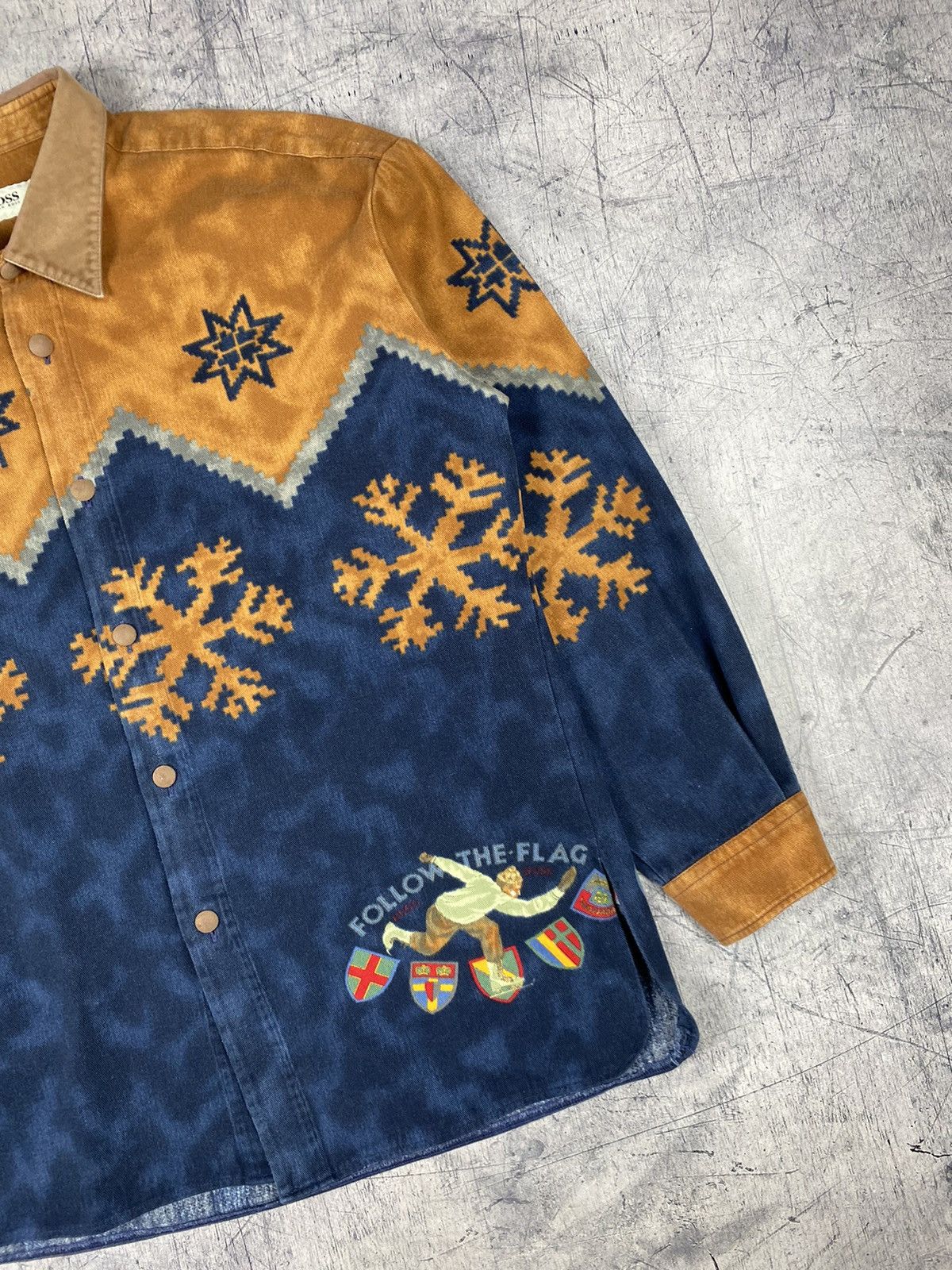 Hugo Boss × Vintage Vintage Rare Hugo Boss Follow The Flag Button Up Shirt Size US XXL / EU 58 / 5 - 4 Thumbnail