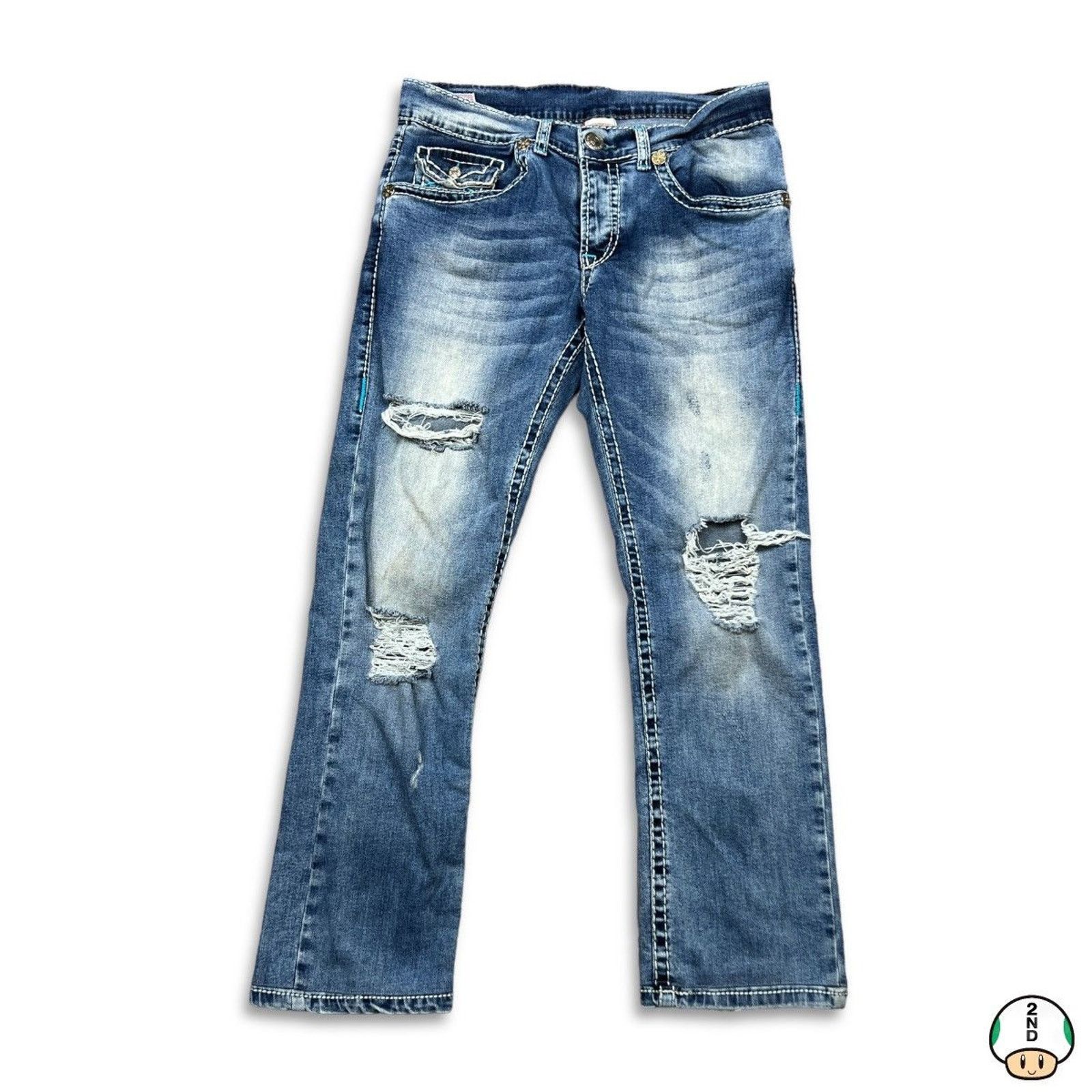 True Religion True Religion Jeans Mens 33x29 Blue Bootcut Distressed Denim Size US 33 - 1 Thumbnail