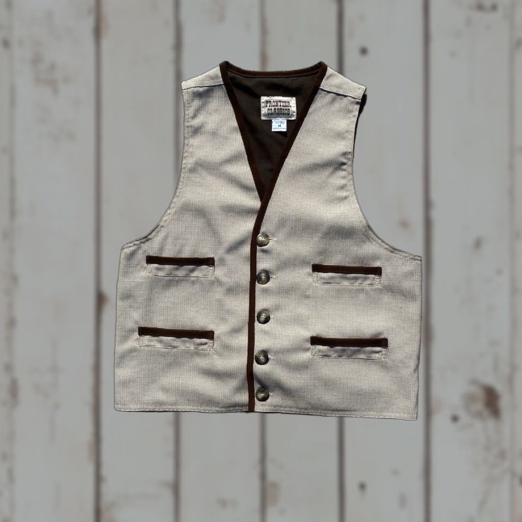 VINTAGE Frontier Classics Frontier Classic Vest Mens Medium Beige Button Belted Western Cowboy Vest Mens Medium Beige Western Belted Button Vest