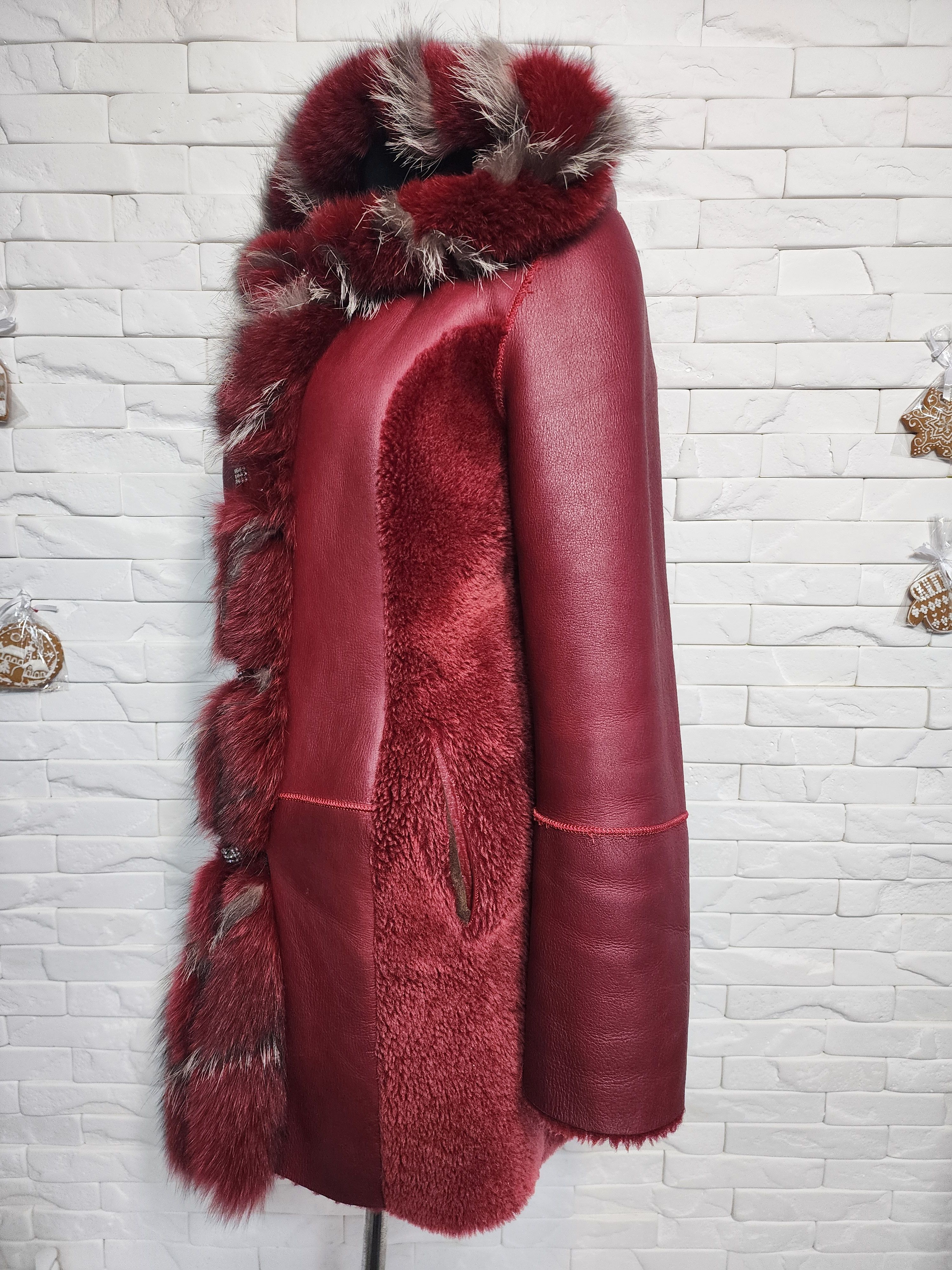 Furla Red Women's Sheepskin Coat: Genuine Fur Winter Hooded Jacket Size S / US 4 / IT 40 - 2 Thumbnail