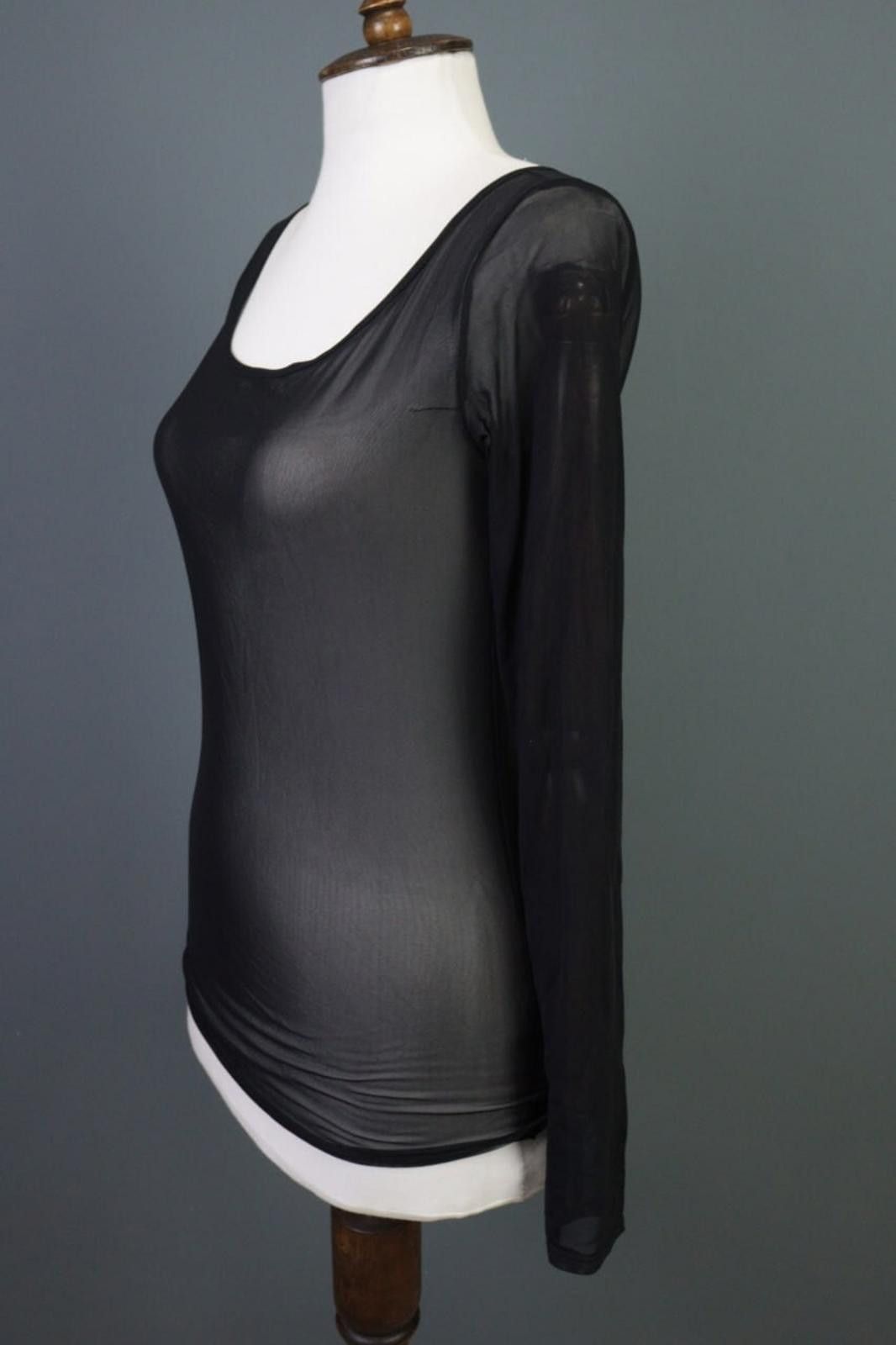Designer Sarah Pacini Black Mesh Stretch Top Blouse Size S Size M / US 6-8 / IT 42-44 - 8 Thumbnail
