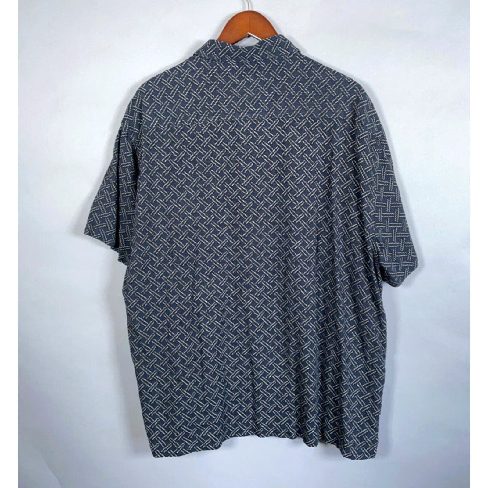 Nat Nast VINTAGE Nat Nast Geometric Shirt Adult 2XL Dark Blue Cotton Silk Blend, Button-Up, Short Sleeve, Collared, Casual, Retro Menswear Size US XXL / EU 58 / 5 - 3 Thumbnail