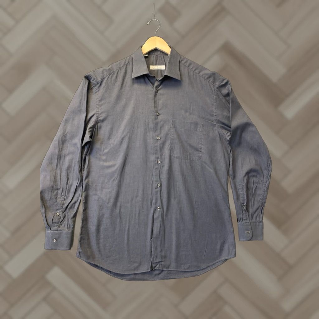 Ermenegildo Zegna VINTAGE Ermenegildo Zegna Men's Shirt Large Dark Gray Cotton Casual Italy/1980s Size US L / EU 52-54 / 3 - 1 Thumbnail