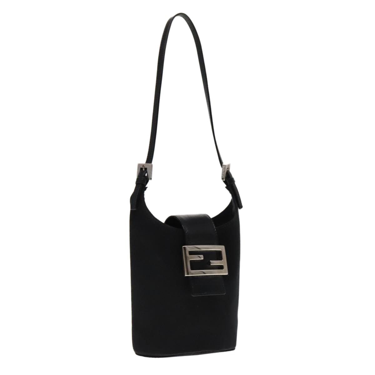 Fendi Mamma Baguette Shoulder Bag Nylon Leather Black Silver, Women's