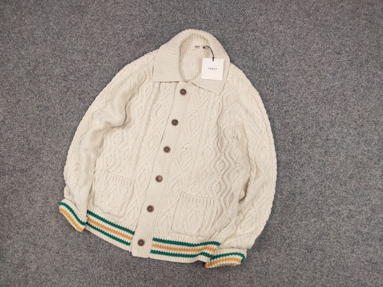 Creep Creep by Hiroshi Awai Design Beige Knit Bottom Cardigan Size US XL / EU 56 / 4 - 3 Thumbnail