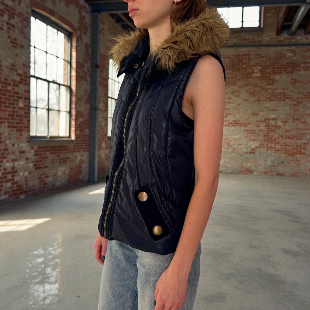 Japanese Brand River Island Y2K Glamour 2000’s Puffer Hooded Vest Size M / US 6-8 / IT 42-44 - 2 Thumbnail