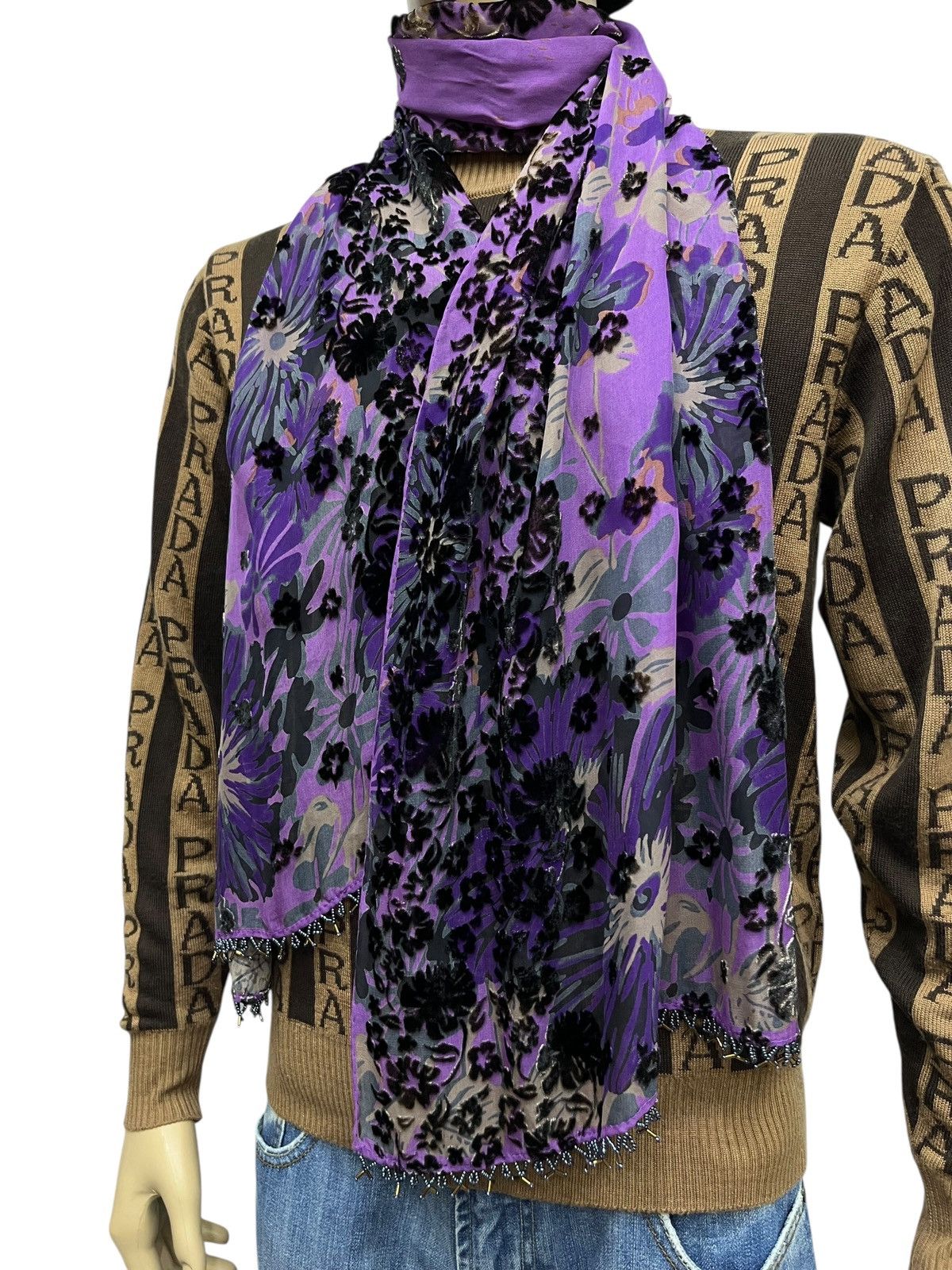 Anna Sui Vintage Anna Sui Floral Velvet Devore Scarf Size ONE SIZE - 2 Thumbnail