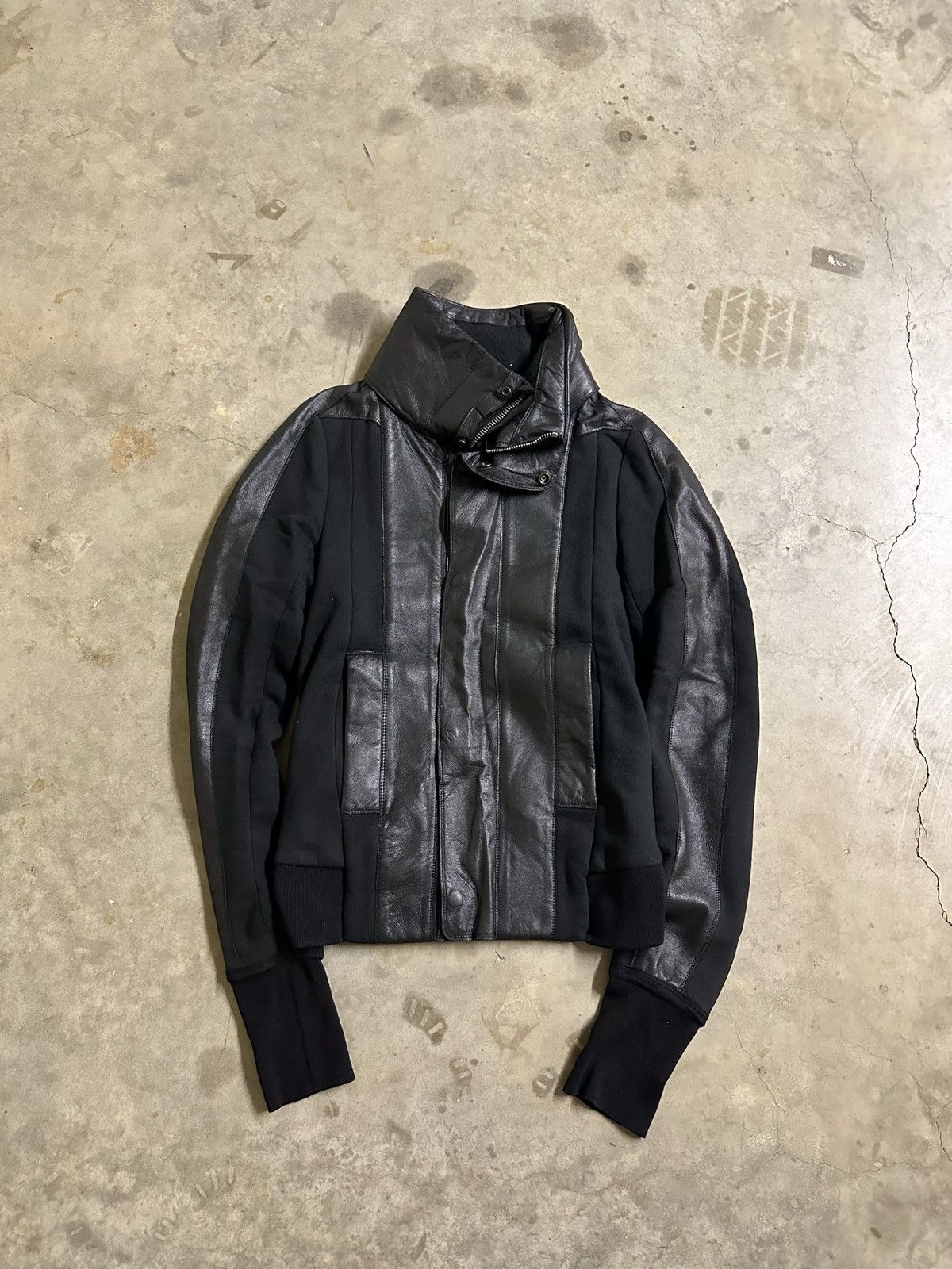 image of Rick Owens Lambskin Paneled Leather Jacket in Black, Men's (Size Small)