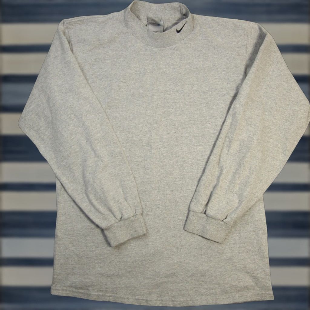VINTAGE Nike Mens Medium Mock Neck Mini Swoosh Shirt Grey