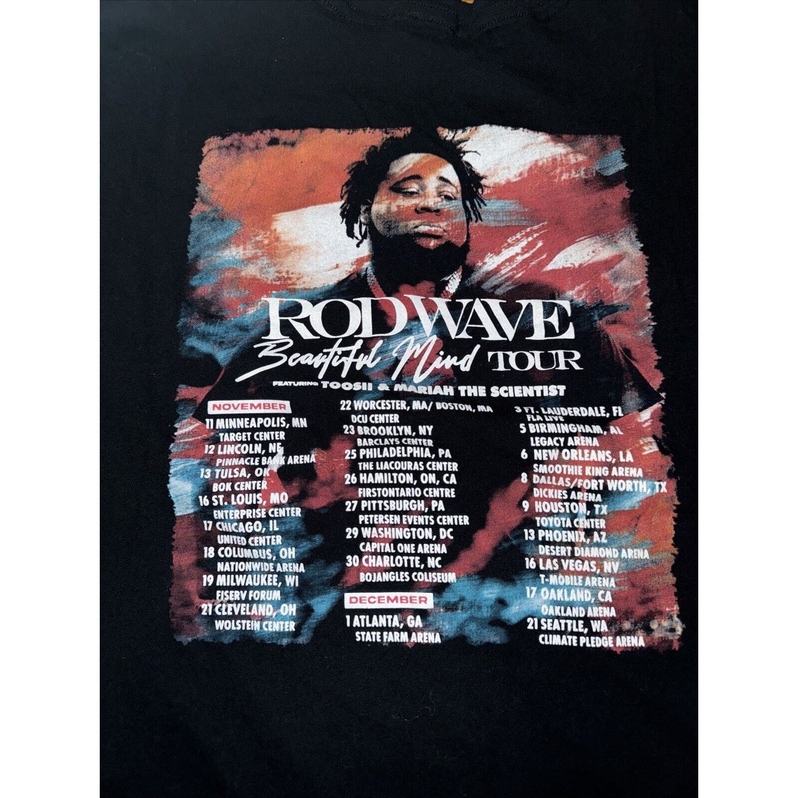 Band Tees × Rap Tees Rodwave Beautiful Mind Tour T-Shirt Black XL 22x26 Rap Music Size US XL / EU 56 / 4 - 4 Thumbnail
