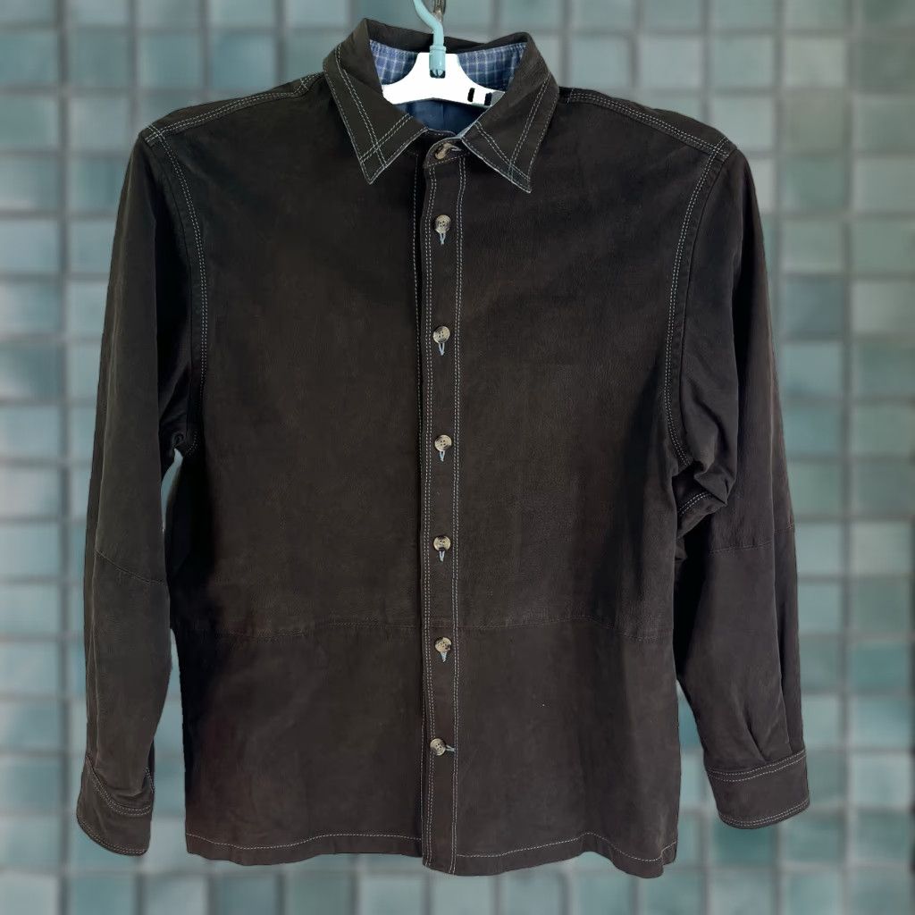 Vintage VLUXE Leather Shirt/Jacket Mens M Brown Vintage 80s Motorcycle Classic Casual Workwear Jacket Size US M / EU 48-50 / 2 - 1 Thumbnail