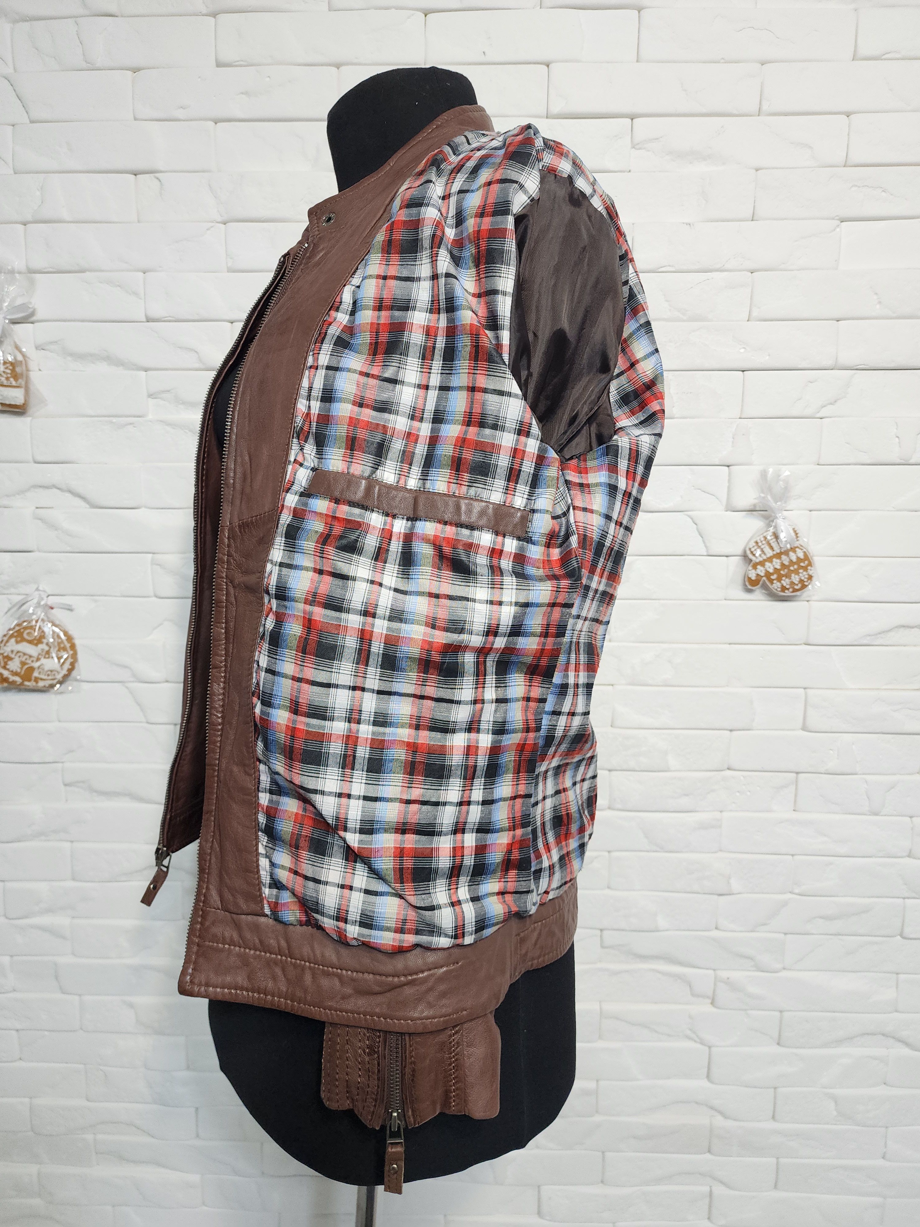Other Brown Leather Jacket: Men's Zippered Bomber with Pockets Size US M / EU 48-50 / 2 - 11 Thumbnail