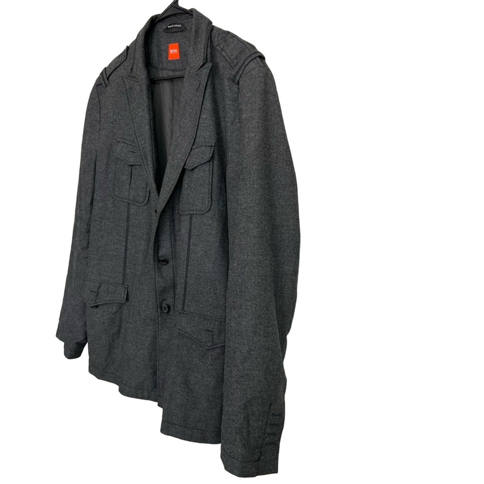 Hugo Boss 44R Hugo Boss Orange Men’s Jacket Gray Wool Blend Military Size 44R - 3 Thumbnail