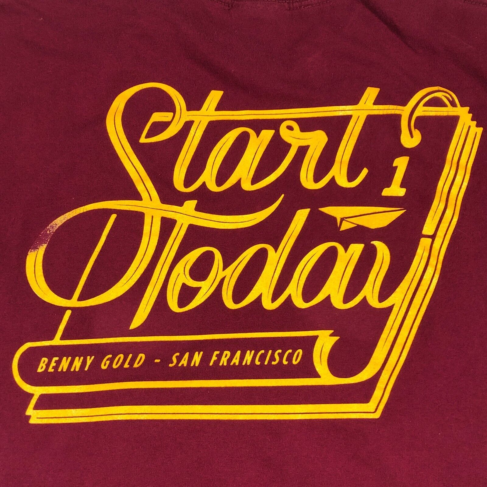 Benny Gold Benny Gold SF Start Today Maroon Yellow script Tee Size XL Size US XL / EU 56 / 4 - 2 Thumbnail