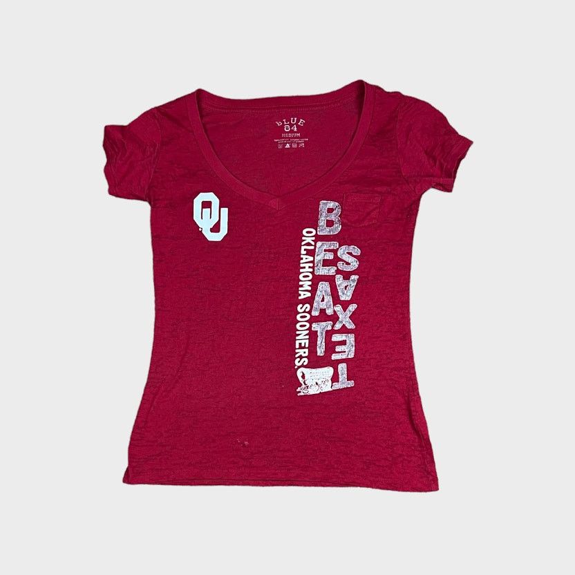 Vintage OU Vintage Y2K Red River Showdown Burnout V-Neck Tee Size M / US 6-8 / IT 42-44 - 5 Thumbnail