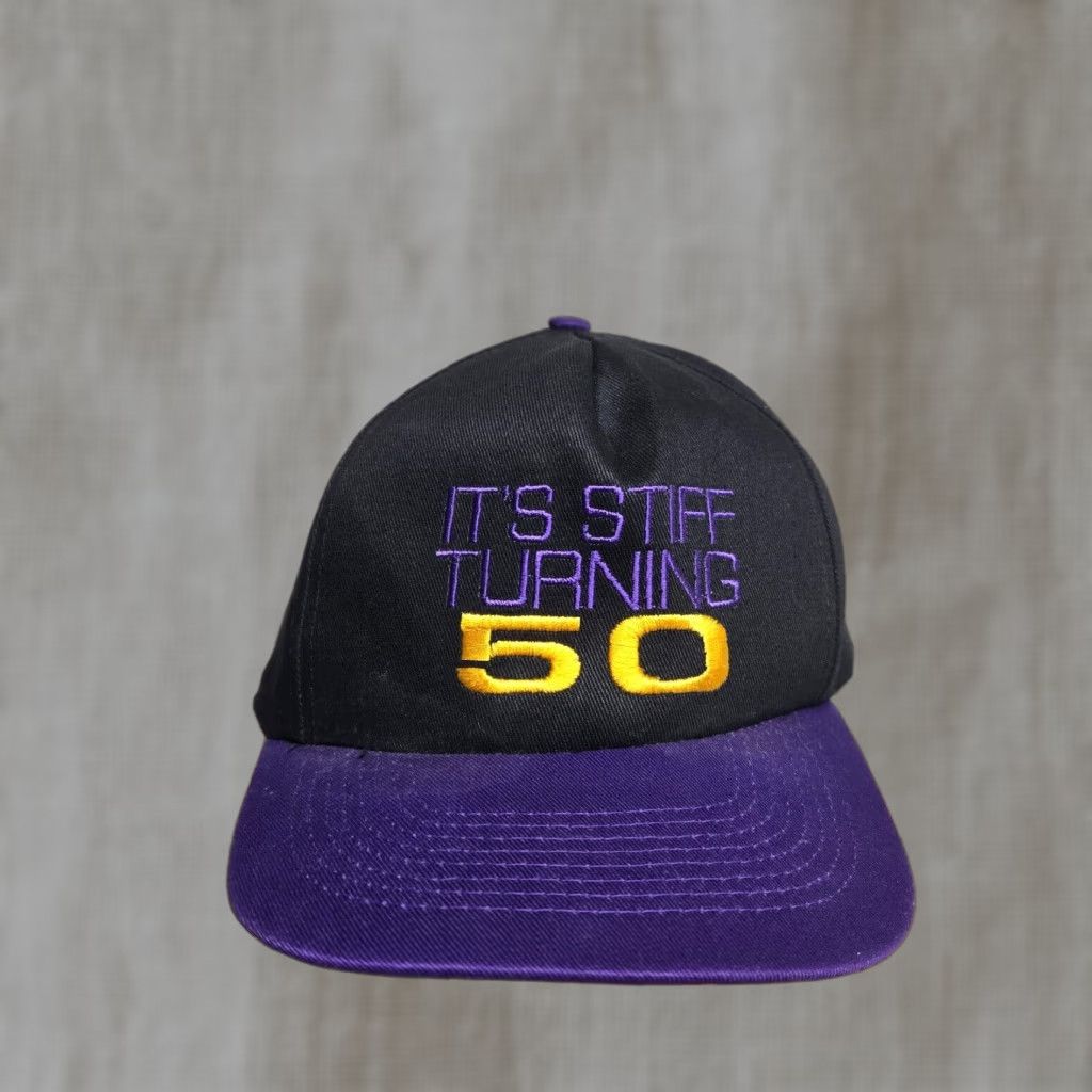 Vintage KC Hat Snapback Stiff It’s 50 Turning Senior Birthday Humor Black Yellow Men One Size - Streetwear Size ONE SIZE - 1 Thumbnail