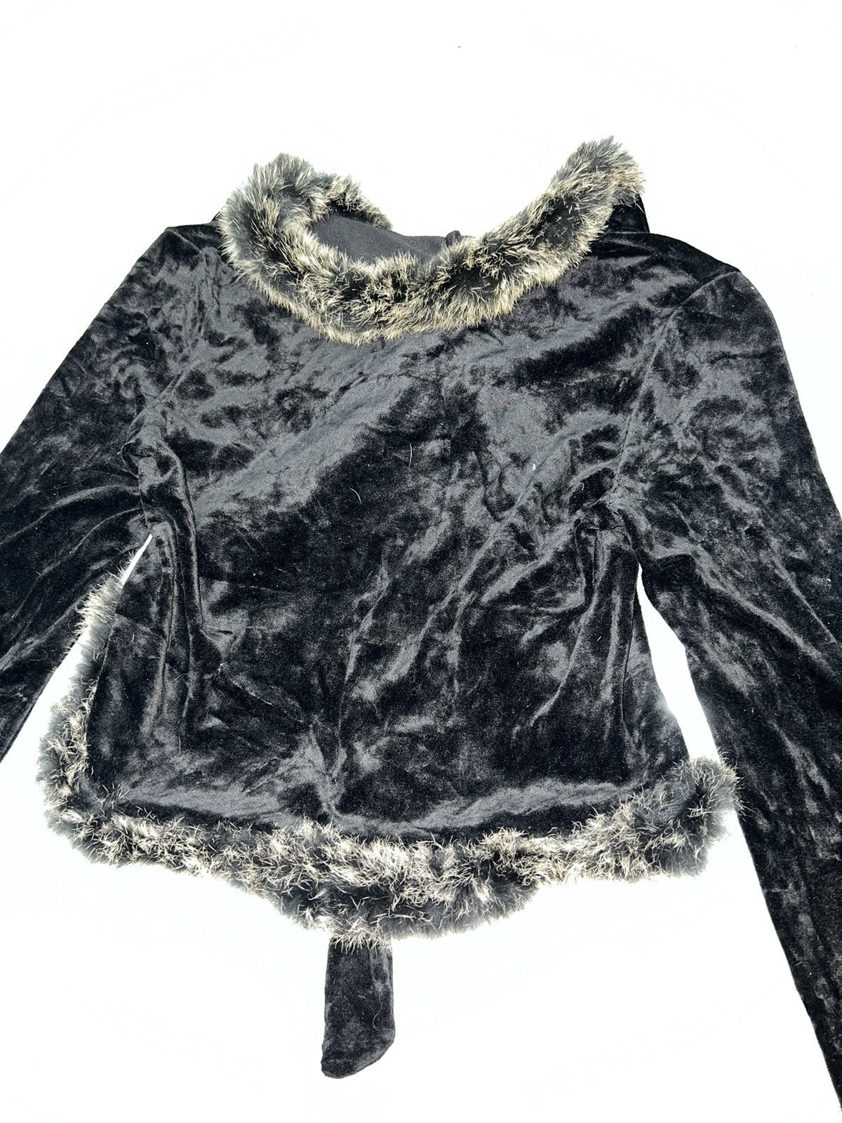 Japanese Brand ➕ Black velvet crop with fur trim Size S / US 4 / IT 40 - 7 Thumbnail