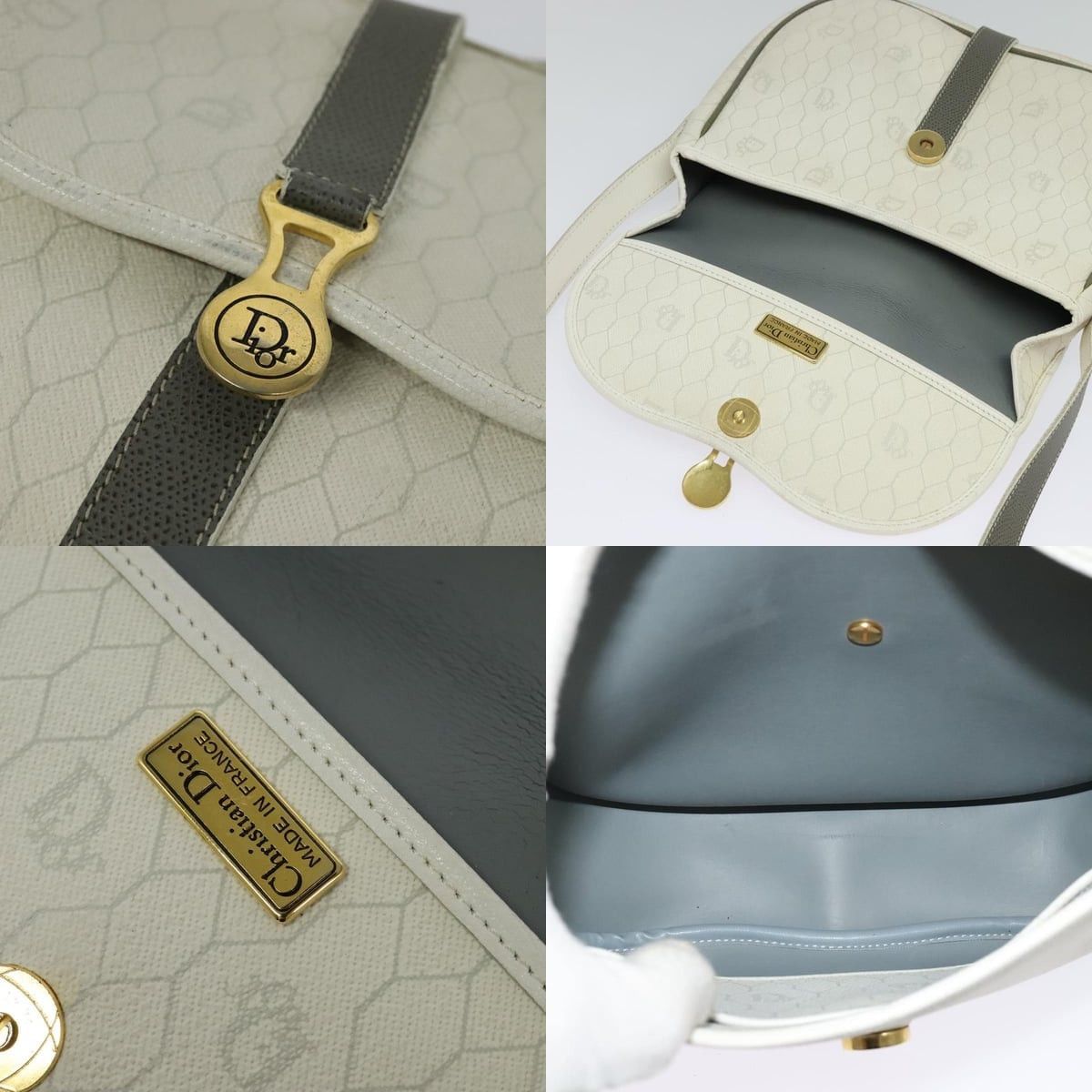 Dior DIOR Honeycomb Canvas Shoulder Bag Pvc White Gold Size ONE SIZE - 11 Thumbnail