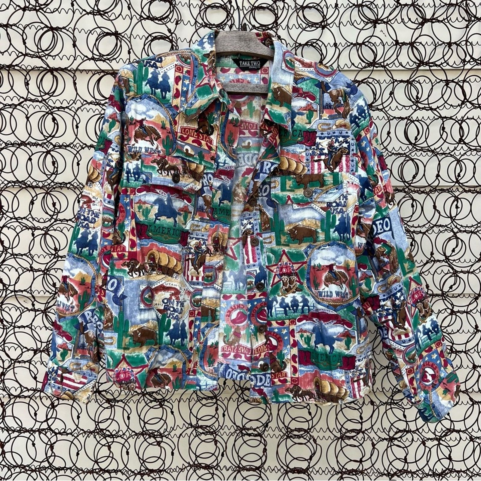 Americana Wild West Rodeo Lonestar Cowgirl Canvas Shacket