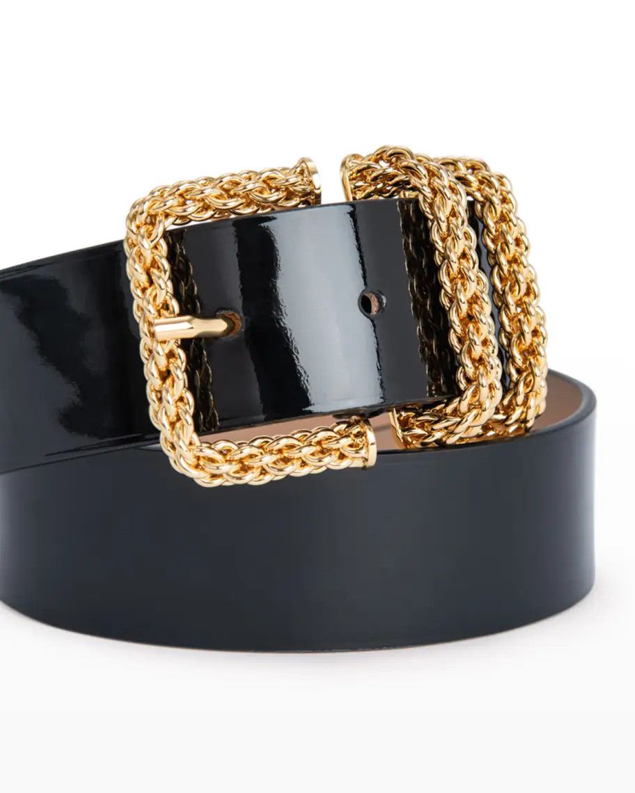 By Far o1mle1224 Size : M/ Patent Leather Chain Buckle Belt Black Size ONE SIZE - 3 Thumbnail
