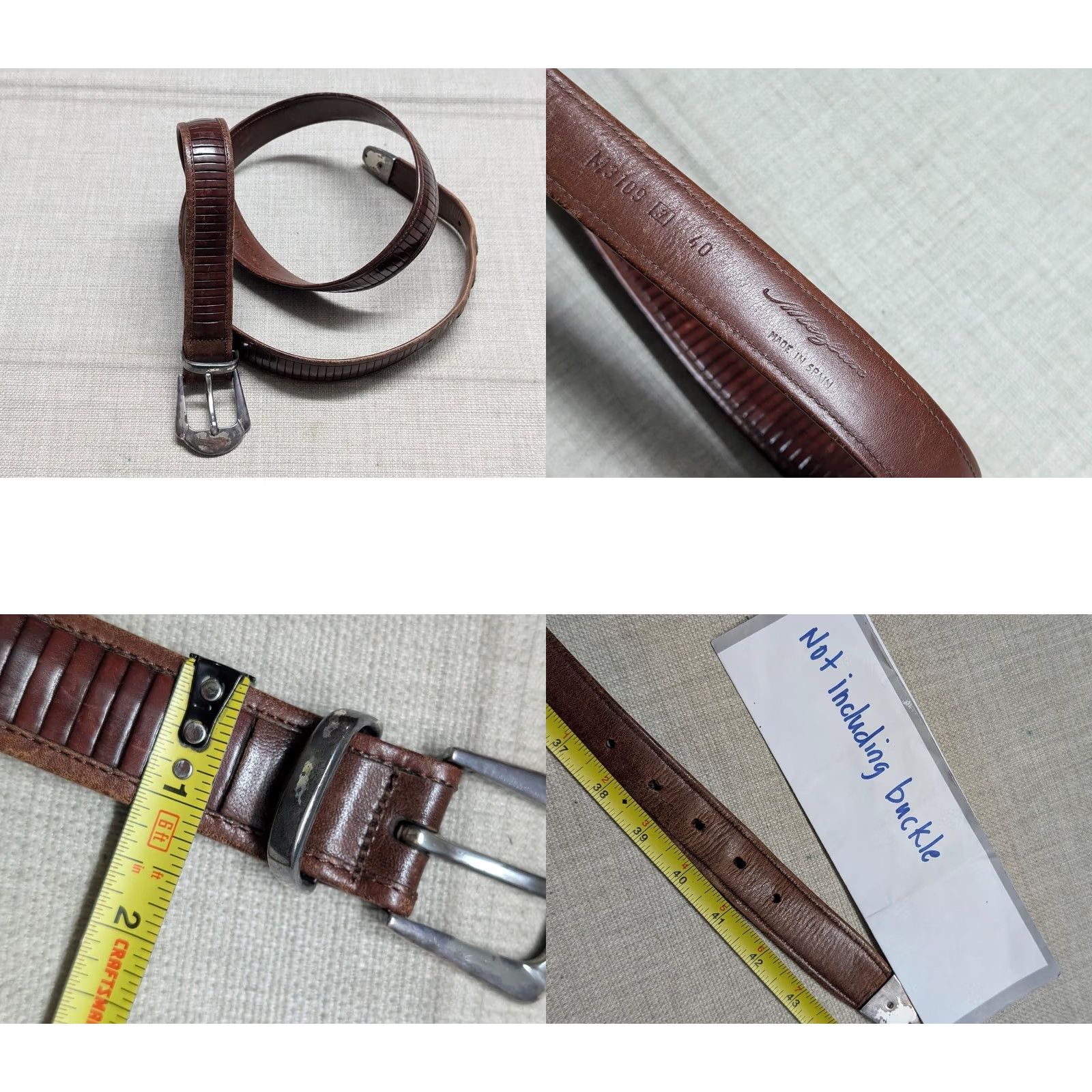 Mezlan MEZLAN dress Belt Size 40 brown leather SPAIN made RIBBED Size 40 - 8 Thumbnail