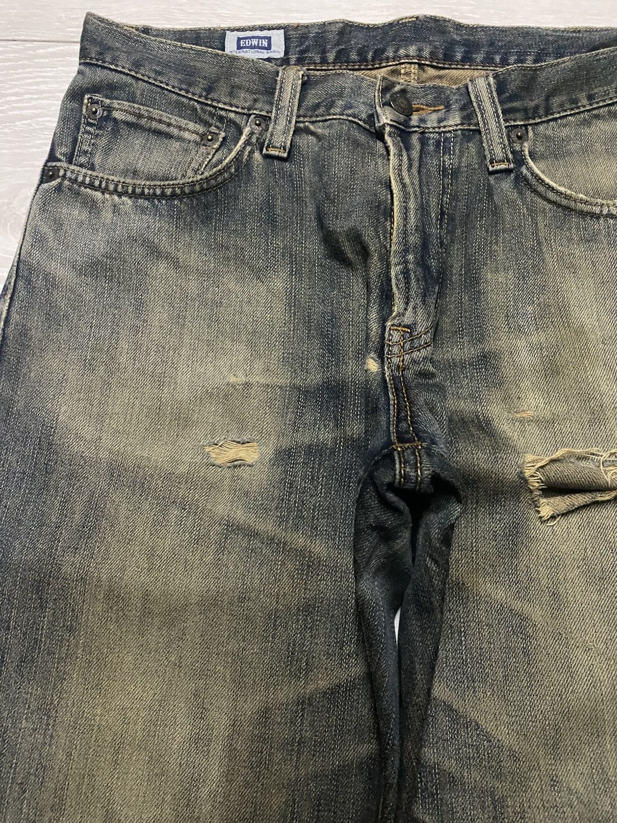 Junya Watanabe Vintage Edwin 404 Mud Wash Distressed Loose Jeans Size US 31 - 7 Thumbnail