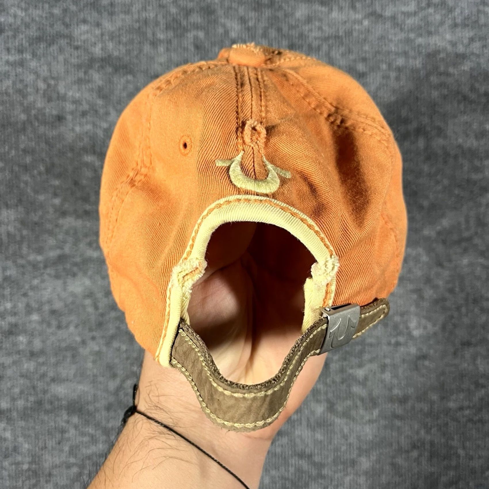 True Religion VINTAGE True Religion Trucker Baseball Cap Hat Orange Distressed Strapback Logo Y2K Unisex Adults Size ONE SIZE - 3 Thumbnail