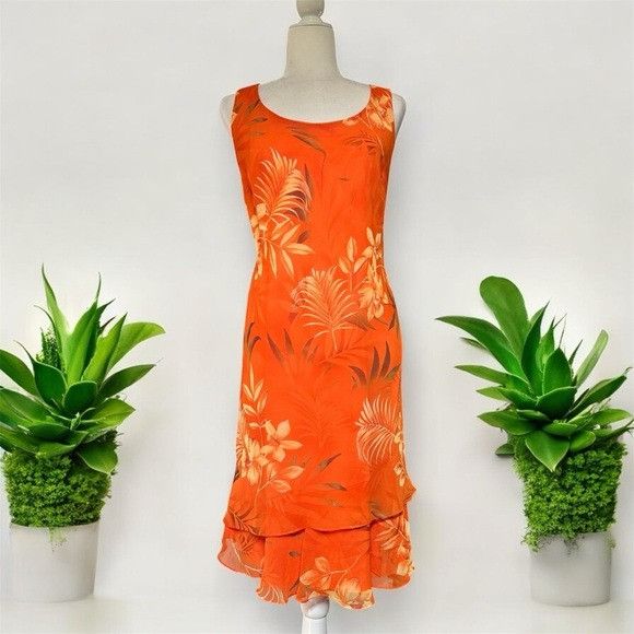 Vintage Vintage 90’s “Scarlett” Tropical Orange Sleeveless Dress Size XL / US 12-14 / IT 48-50 - 1 Thumbnail