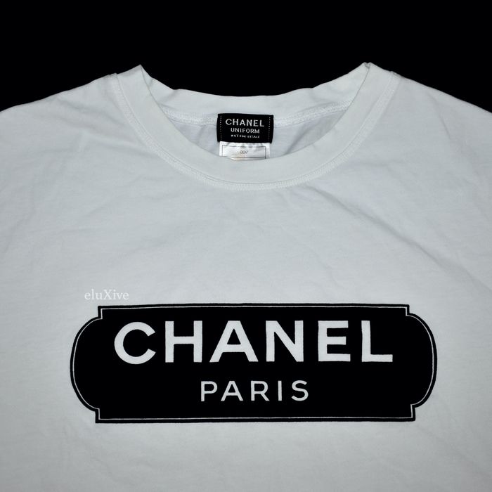 Chanel Chanel White Velvet Logo L/S Crewneck Uniform T-Shirt | Grailed