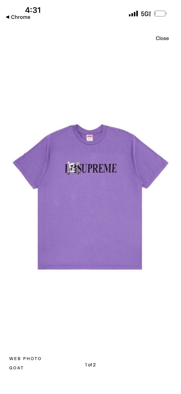 Supreme Supreme Skull Tee ‘Purple’ Men’s Size M Size US M / EU 48-50 / 2 - 1 Thumbnail