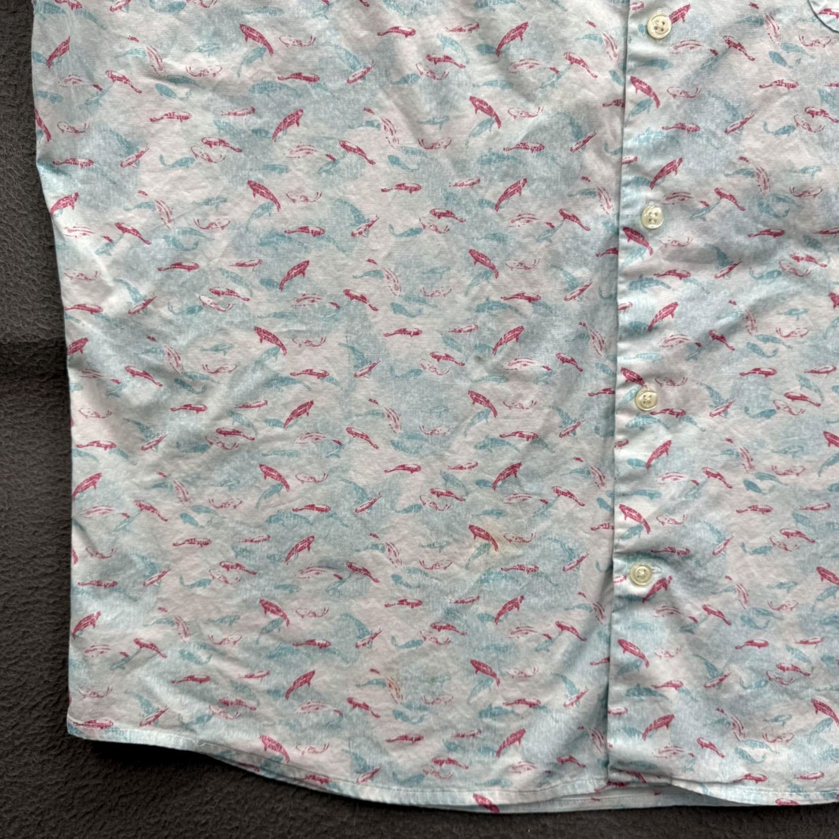 Peter Millar Peter Millar Shirt Mens Large Blue Fish Print Short Sleeve Button Up Stretch Size US L / EU 52-54 / 3 - 6 Thumbnail