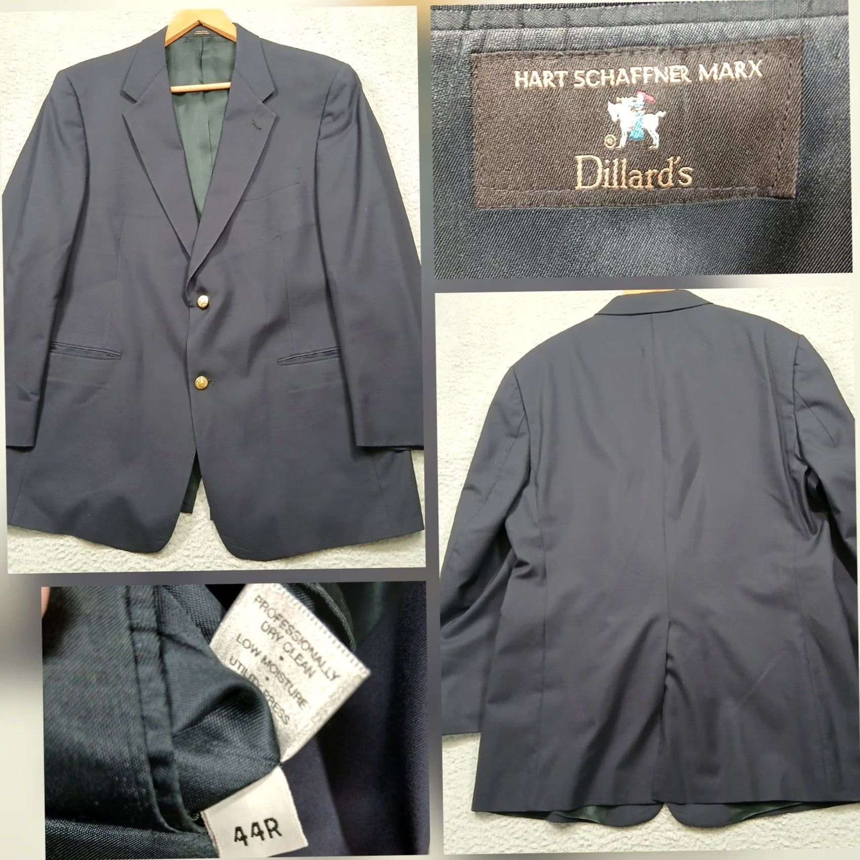 Hart Schaffner Marx Hart Schaffner Marx Blazer Navy 44R Gold Buttons Men’s Blazer Button Closure, Lined, Pockets, Solid, Classic, Business, Casual, Dillard’s Size 44R - 2 Thumbnail