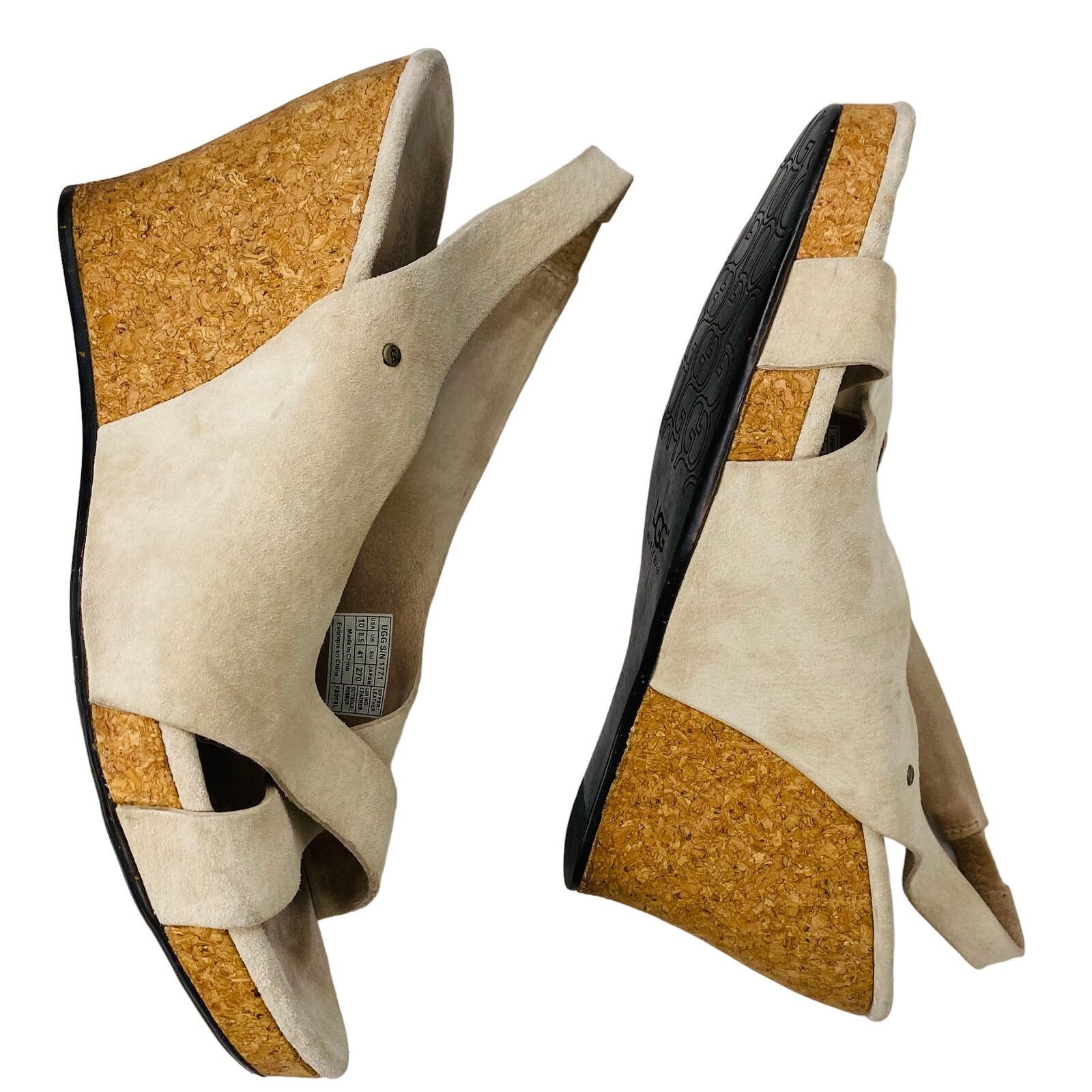 Ugg Ugg Hazel Sandals Suede 10 Beige Cork Wedge 4" Size US 10 / EU 43 - 12 Thumbnail